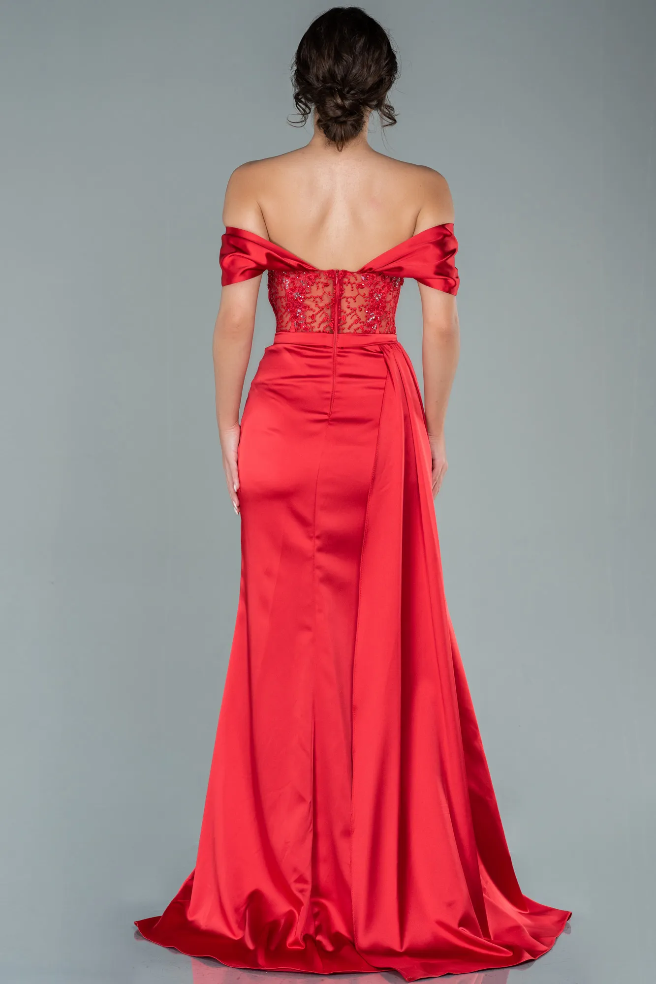 Red-Long Satin Evening Dress ABU3448