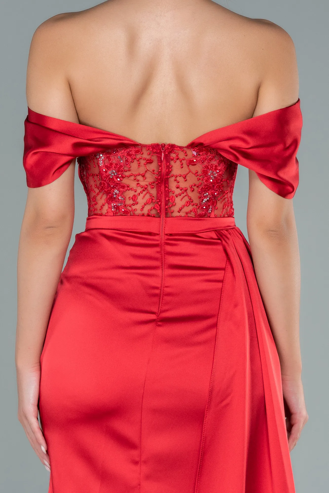 Red-Long Satin Evening Dress ABU3448