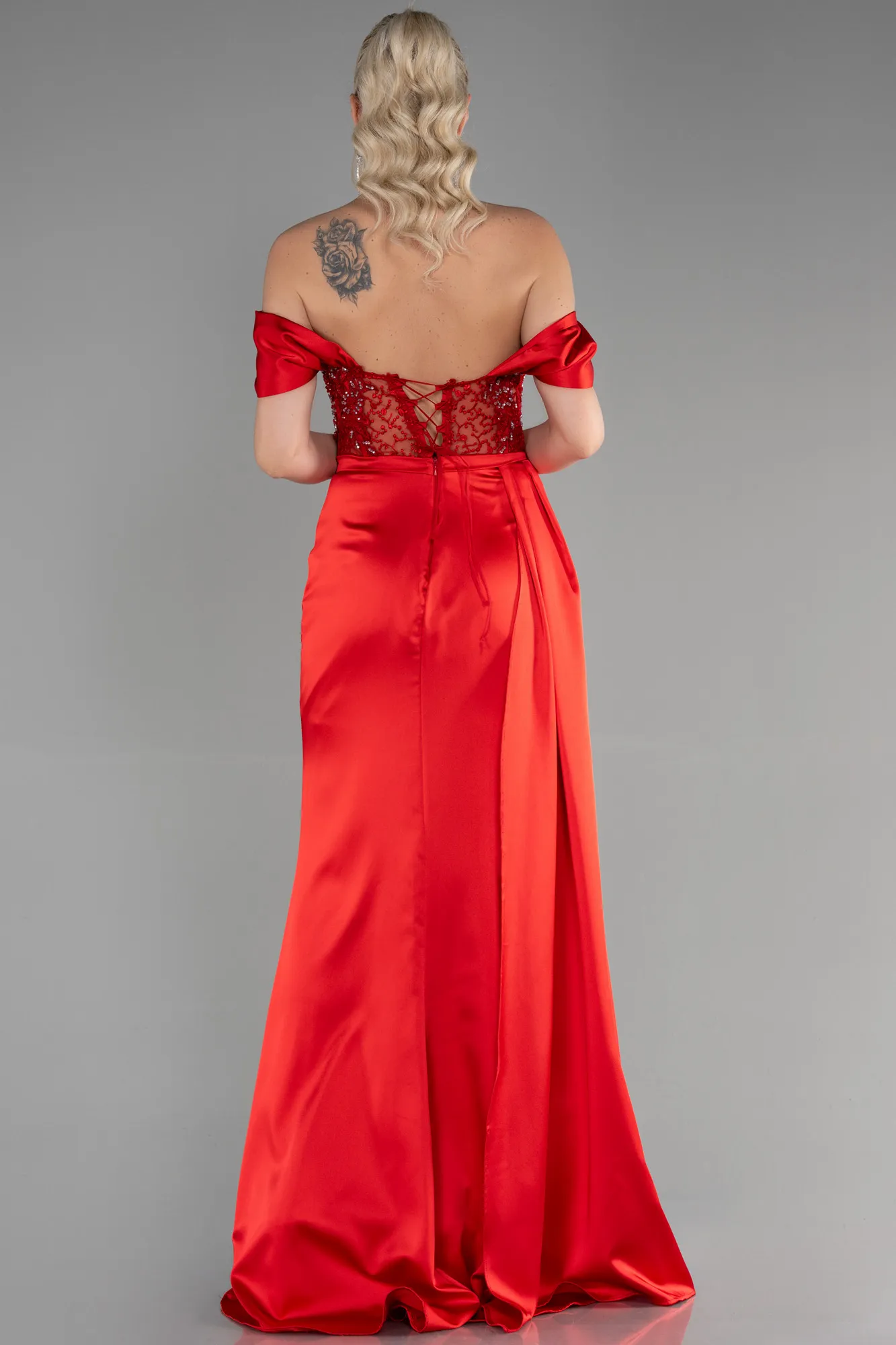 Red-Long Satin Evening Dress ABU3448