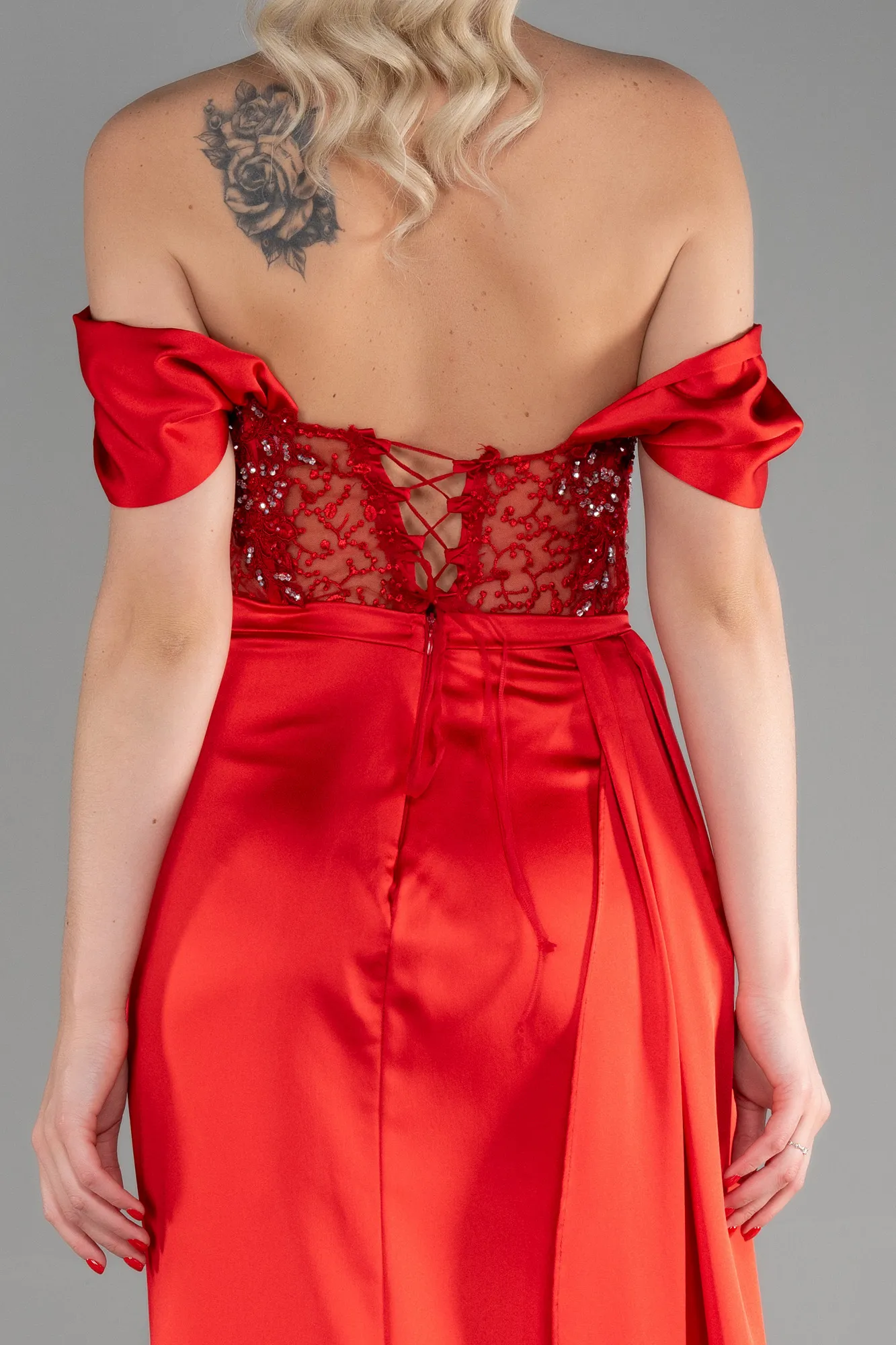 Red-Long Satin Evening Dress ABU3448