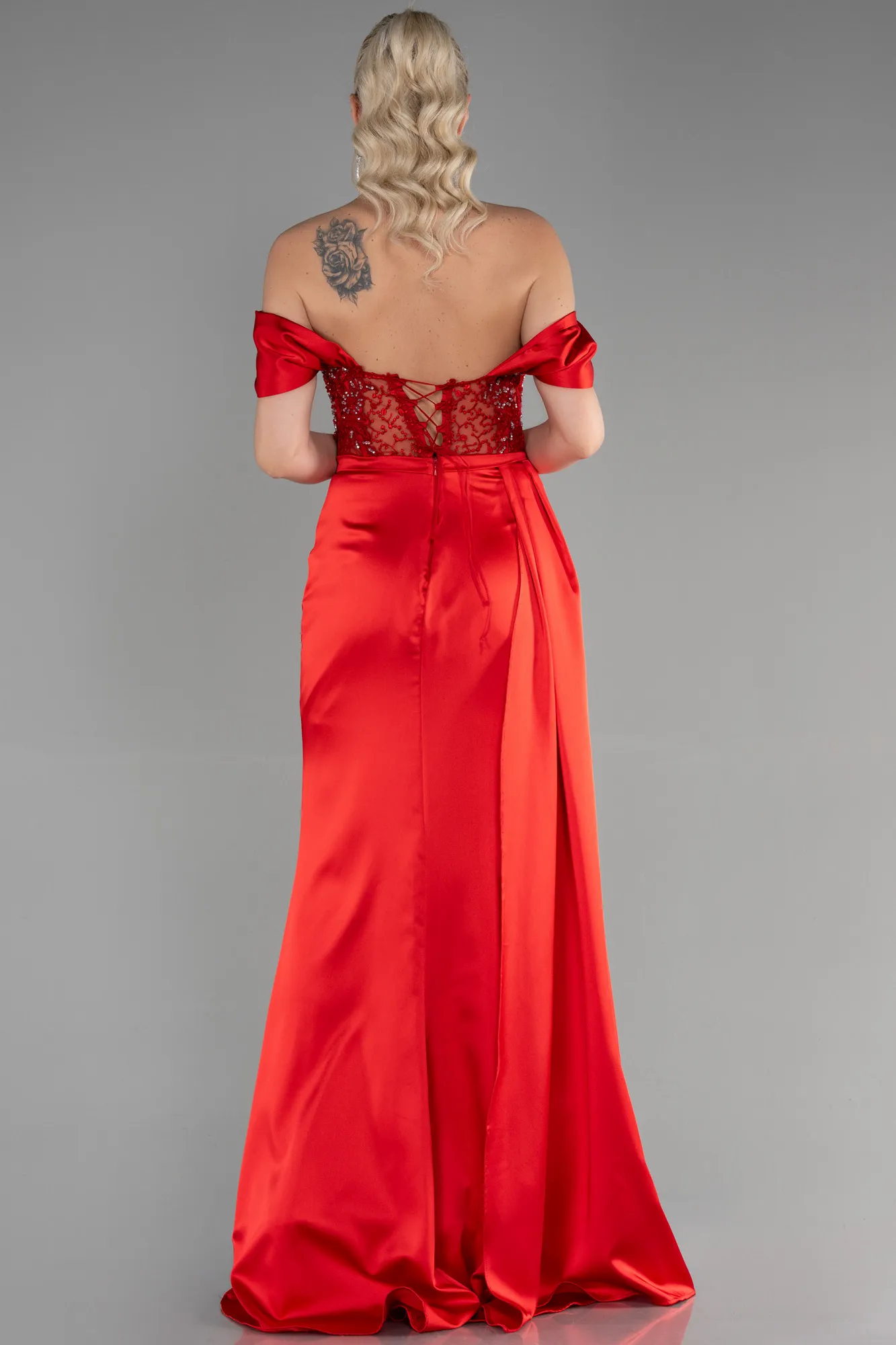 Red-Long Satin Evening Dress ABU3454