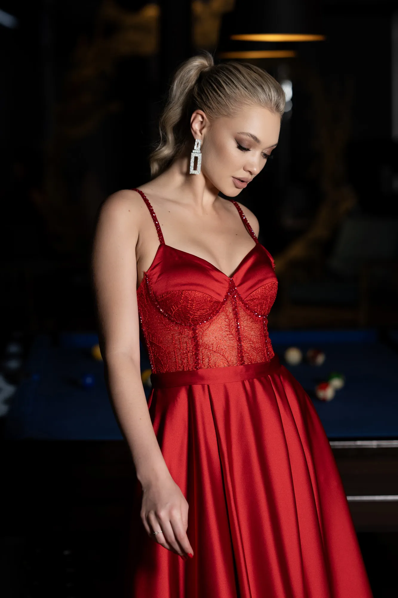 Red-Long Satin Evening Dress ABU3455