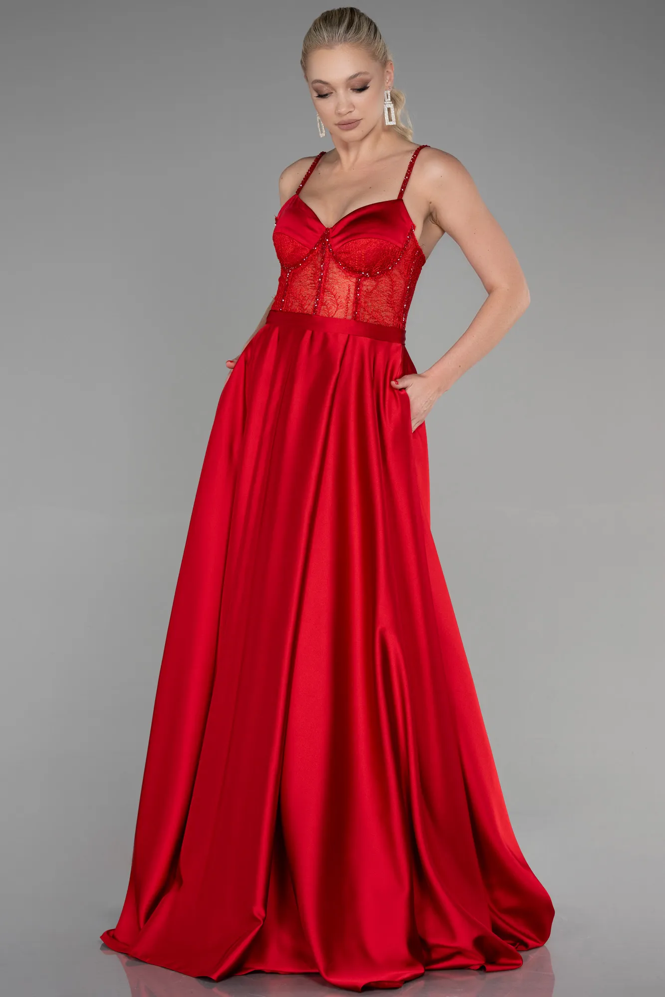 Red-Long Satin Evening Dress ABU3455