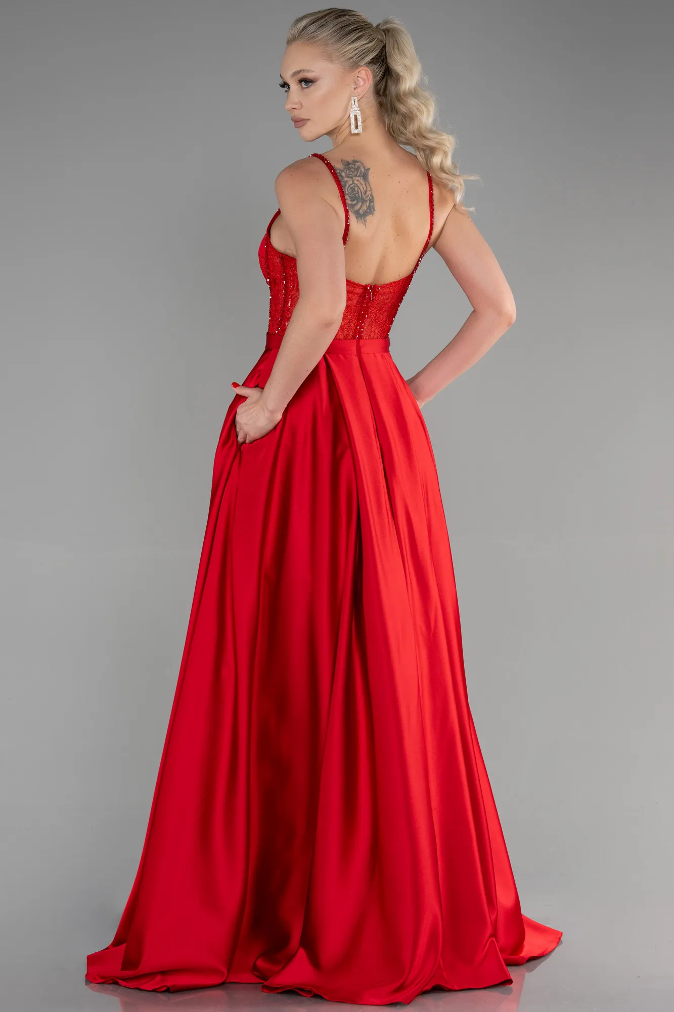 Red-Long Satin Evening Dress ABU3455