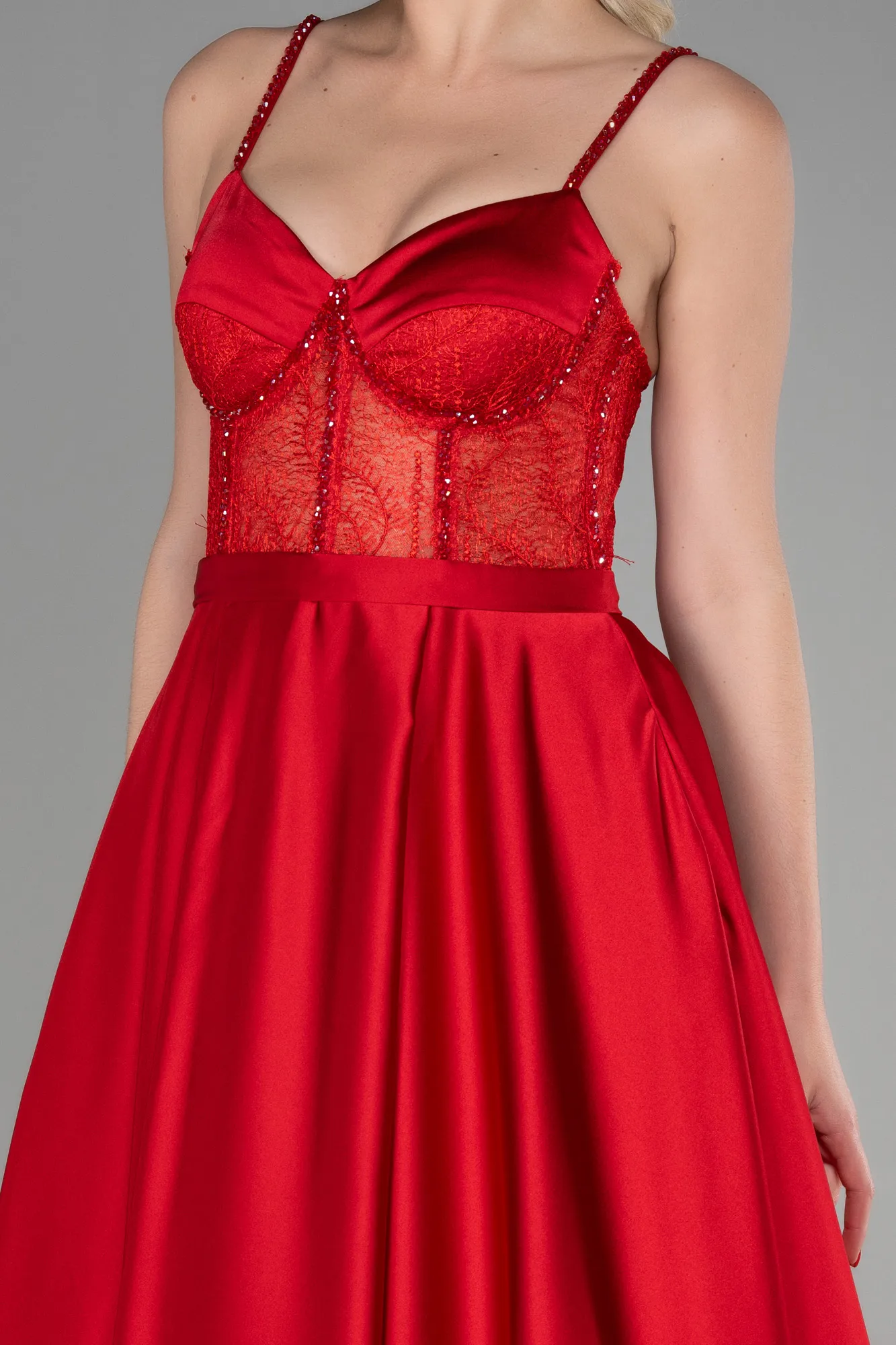 Red-Long Satin Evening Dress ABU3455