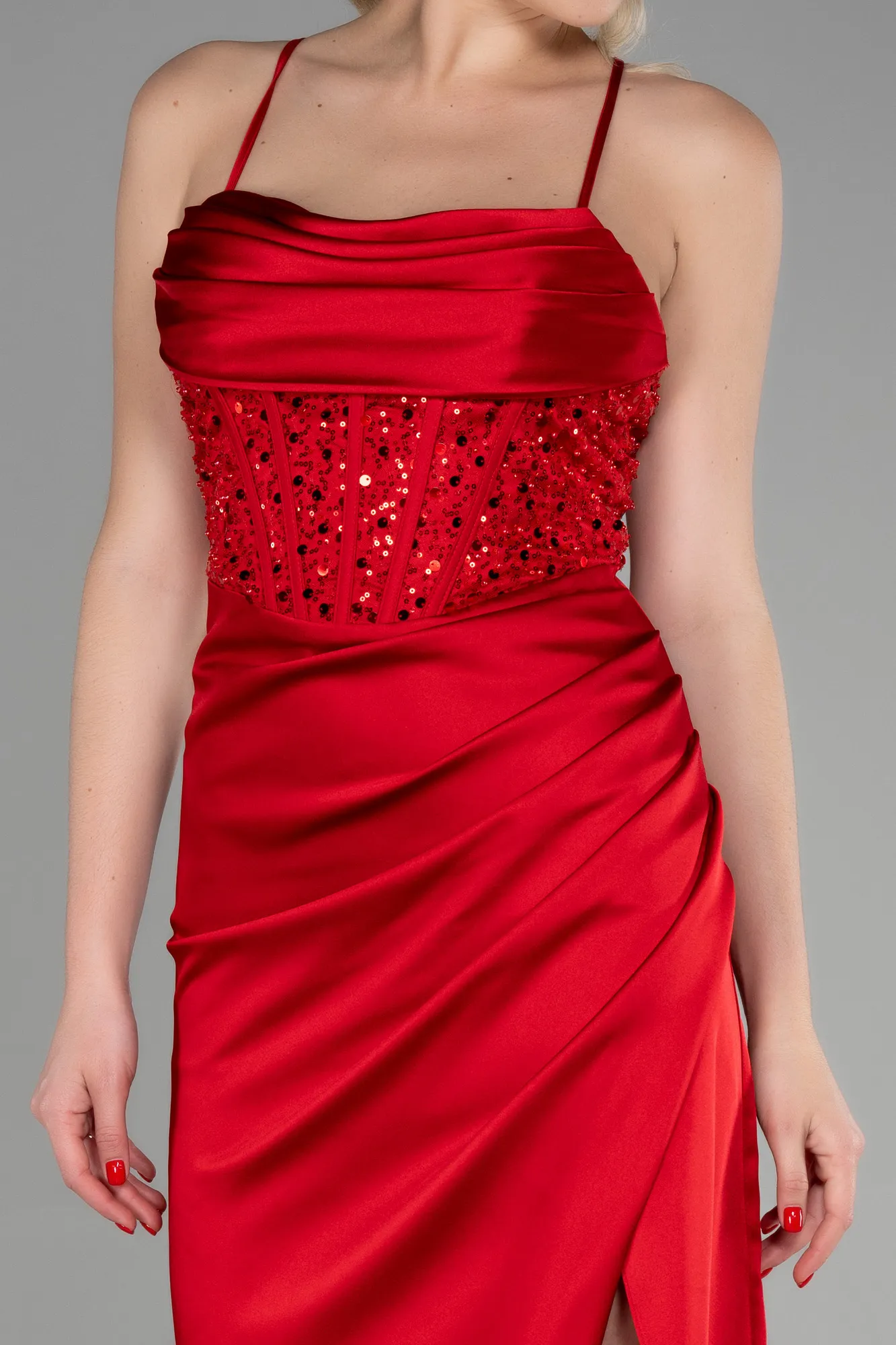 Red-Long Satin Evening Dress ABU3459