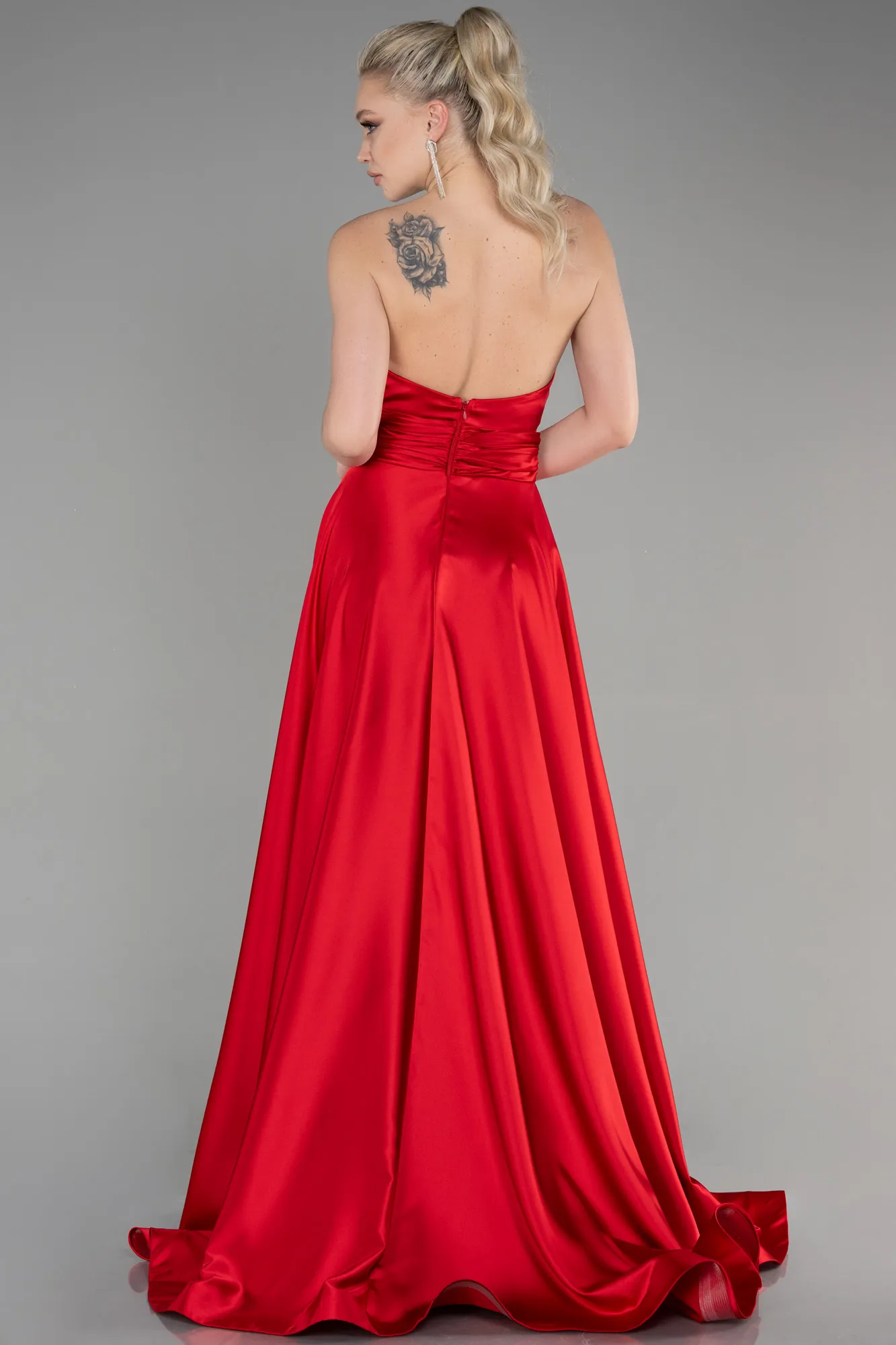 Red-Long Satin Evening Dress ABU3502