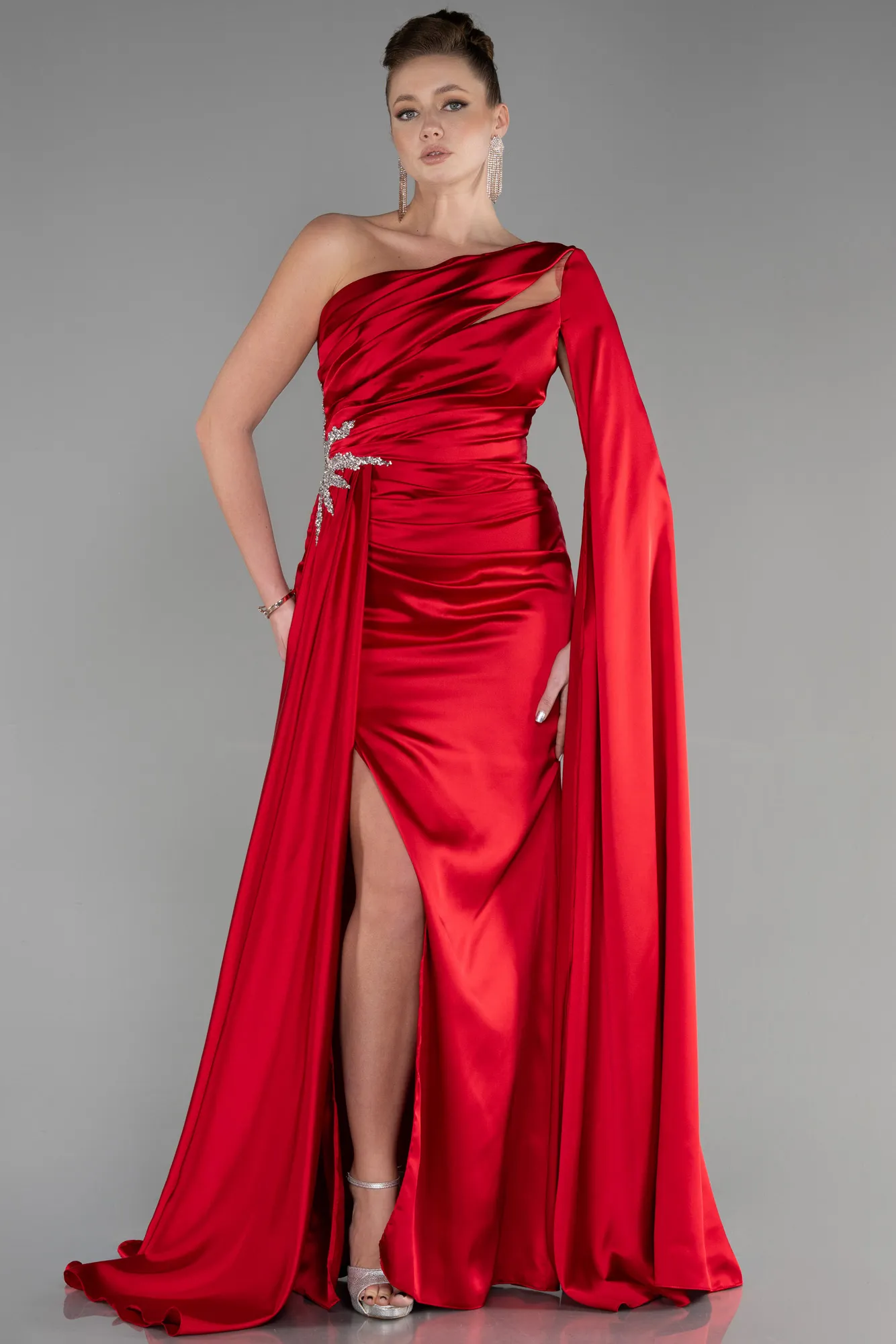 Red-Long Satin Evening Dress ABU3545