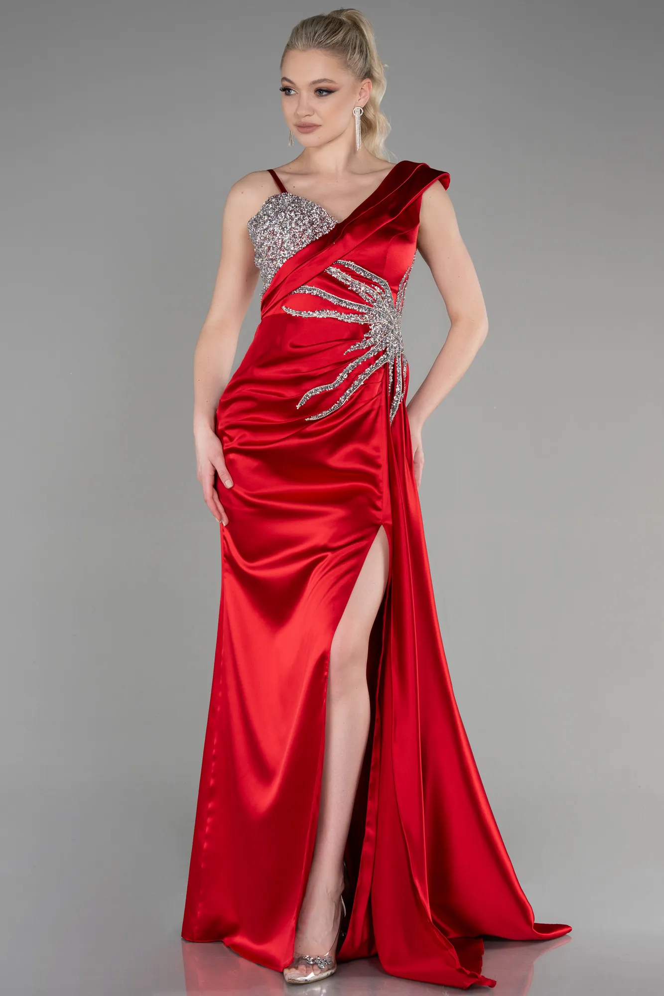 Red-Long Satin Evening Dress ABU3546