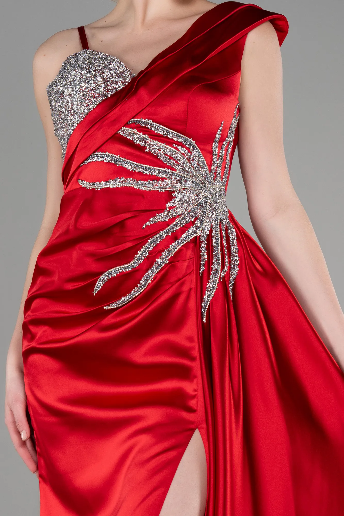 Red-Long Satin Evening Dress ABU3546