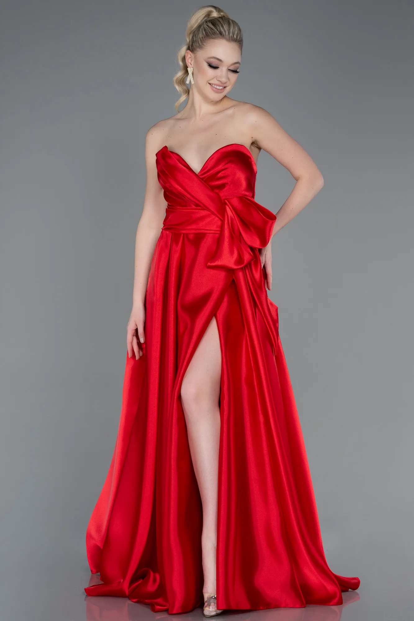 Red-Long Satin Evening Dress ABU3674