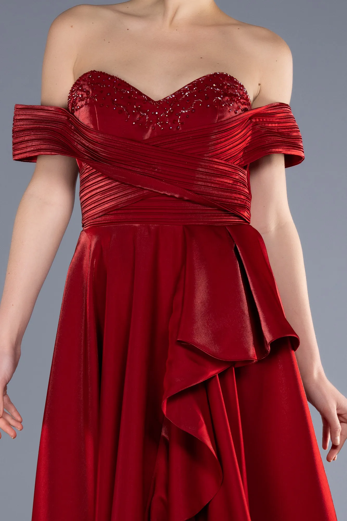 Red-Long Satin Evening Dress ABU3701