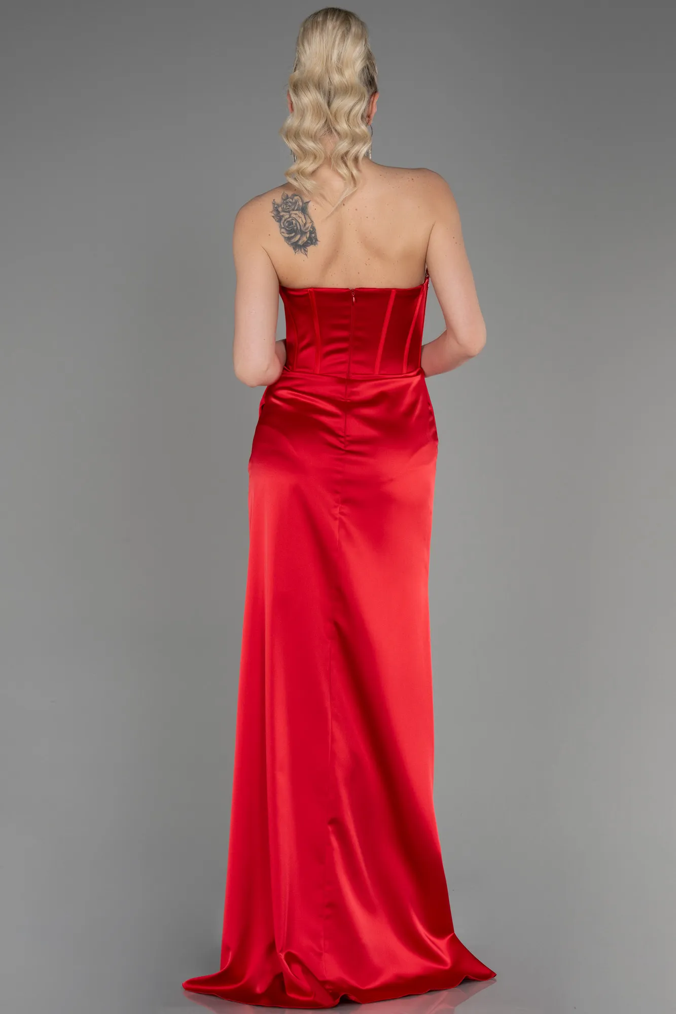 Red-Long Satin Evening Dress ABU3706