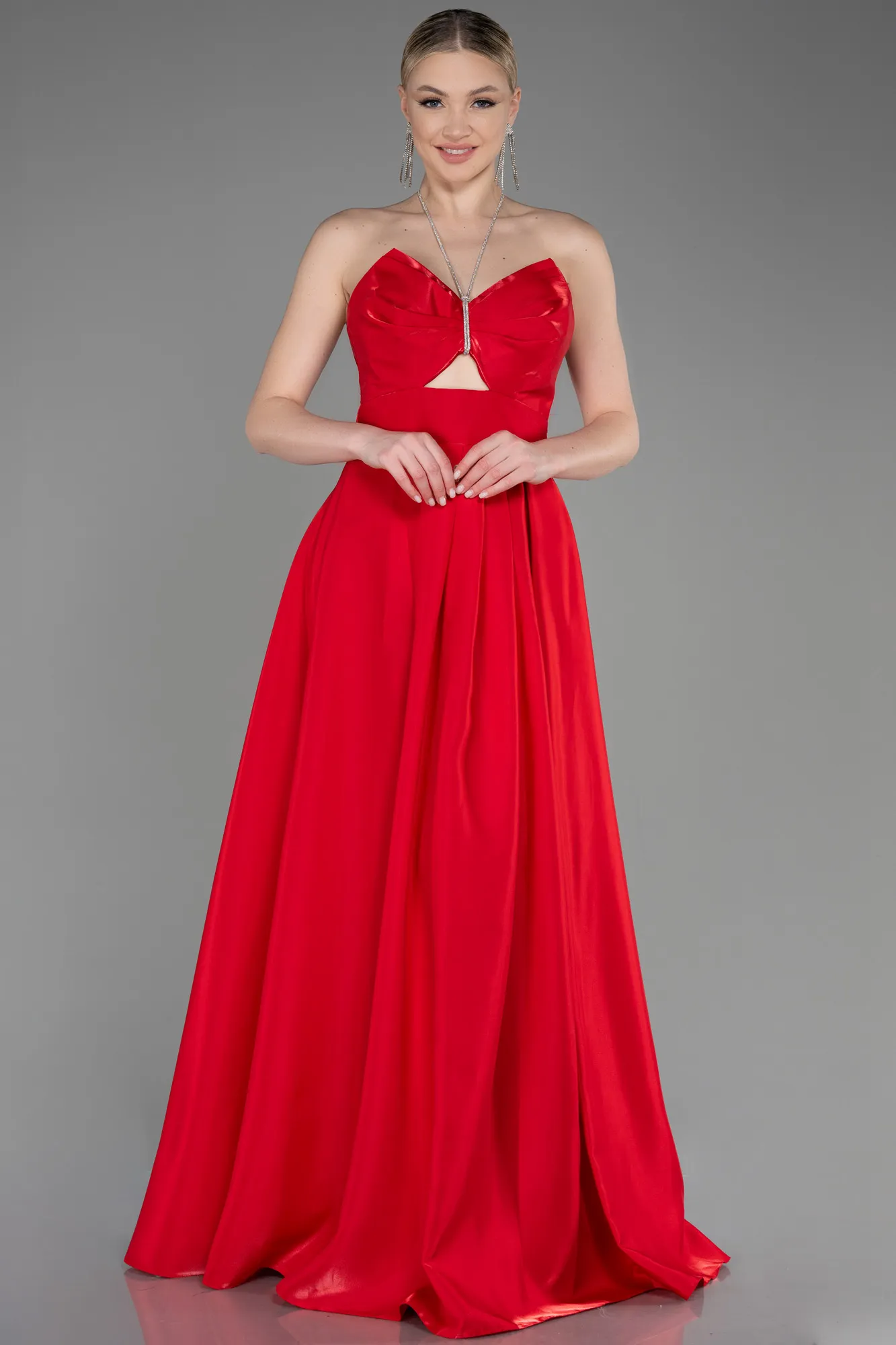 Red-Long Satin Evening Dress ABU3755