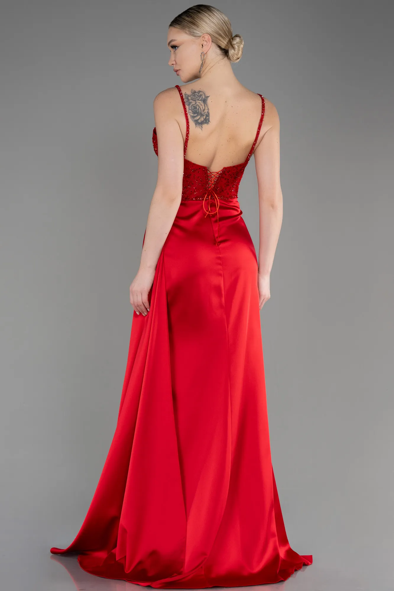 Red-Long Satin Evening Dress ABU3875