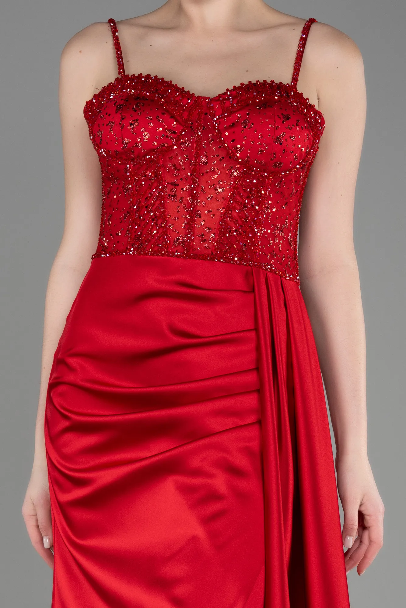 Red-Long Satin Evening Dress ABU3875