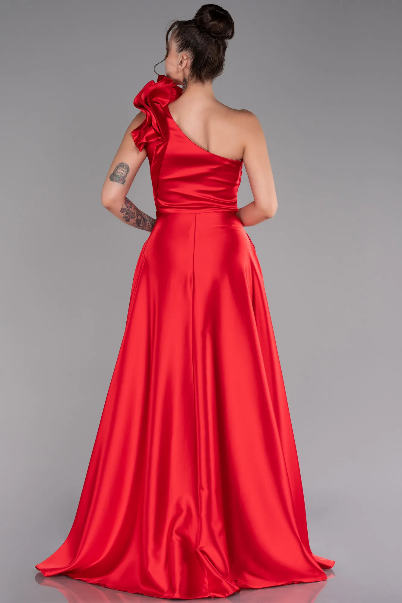 Red-Long Satin Evening Dress ABU4189