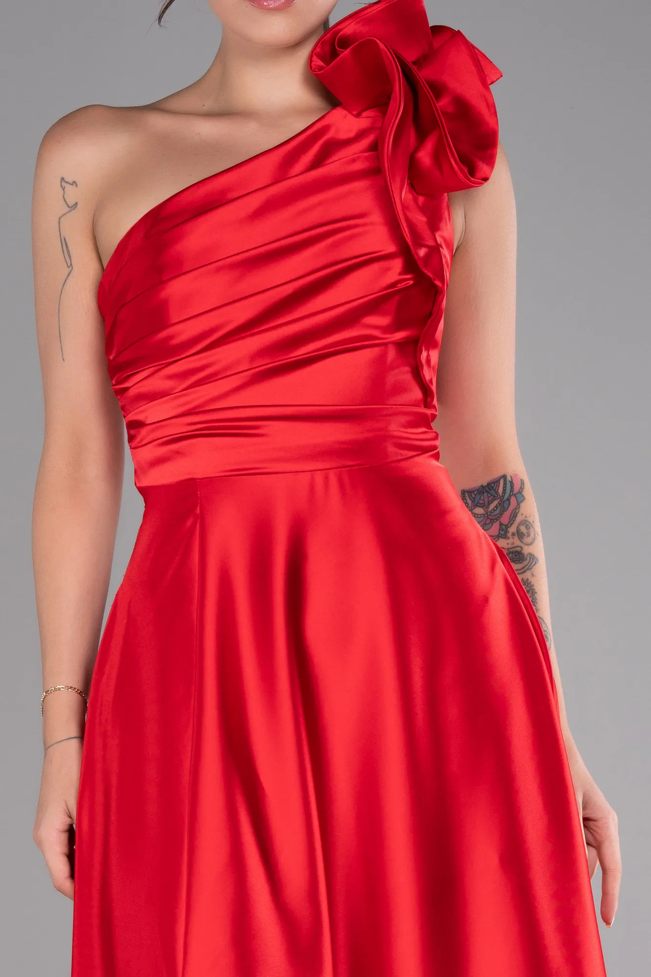 Red-Long Satin Evening Dress ABU4189