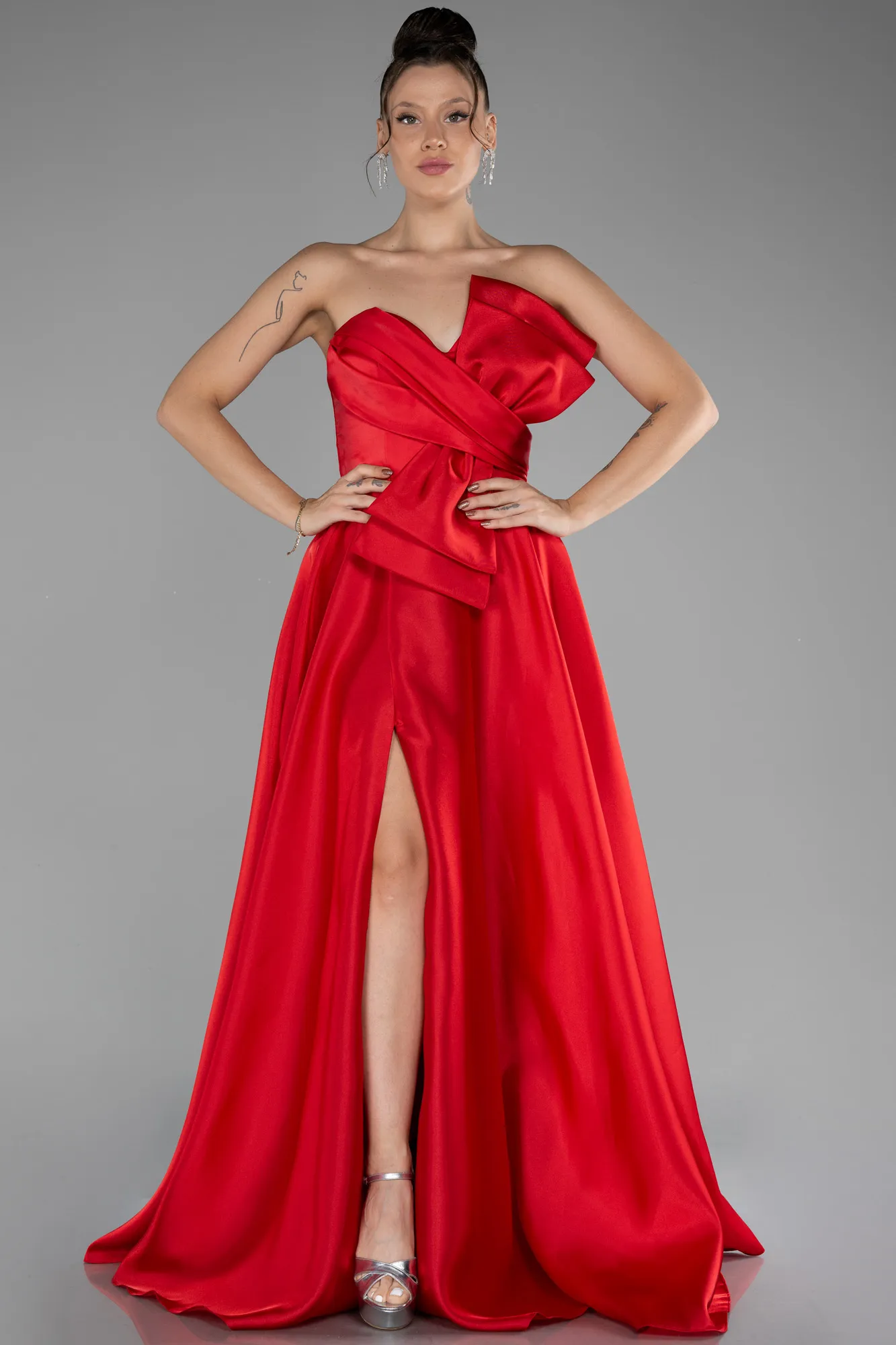 Red-Long Satin Evening Dress ABU4222