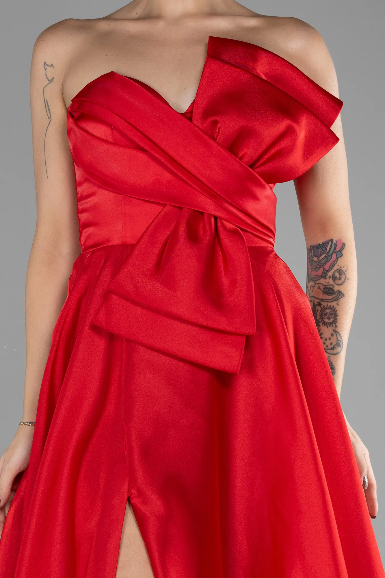 Red-Long Satin Evening Dress ABU4222