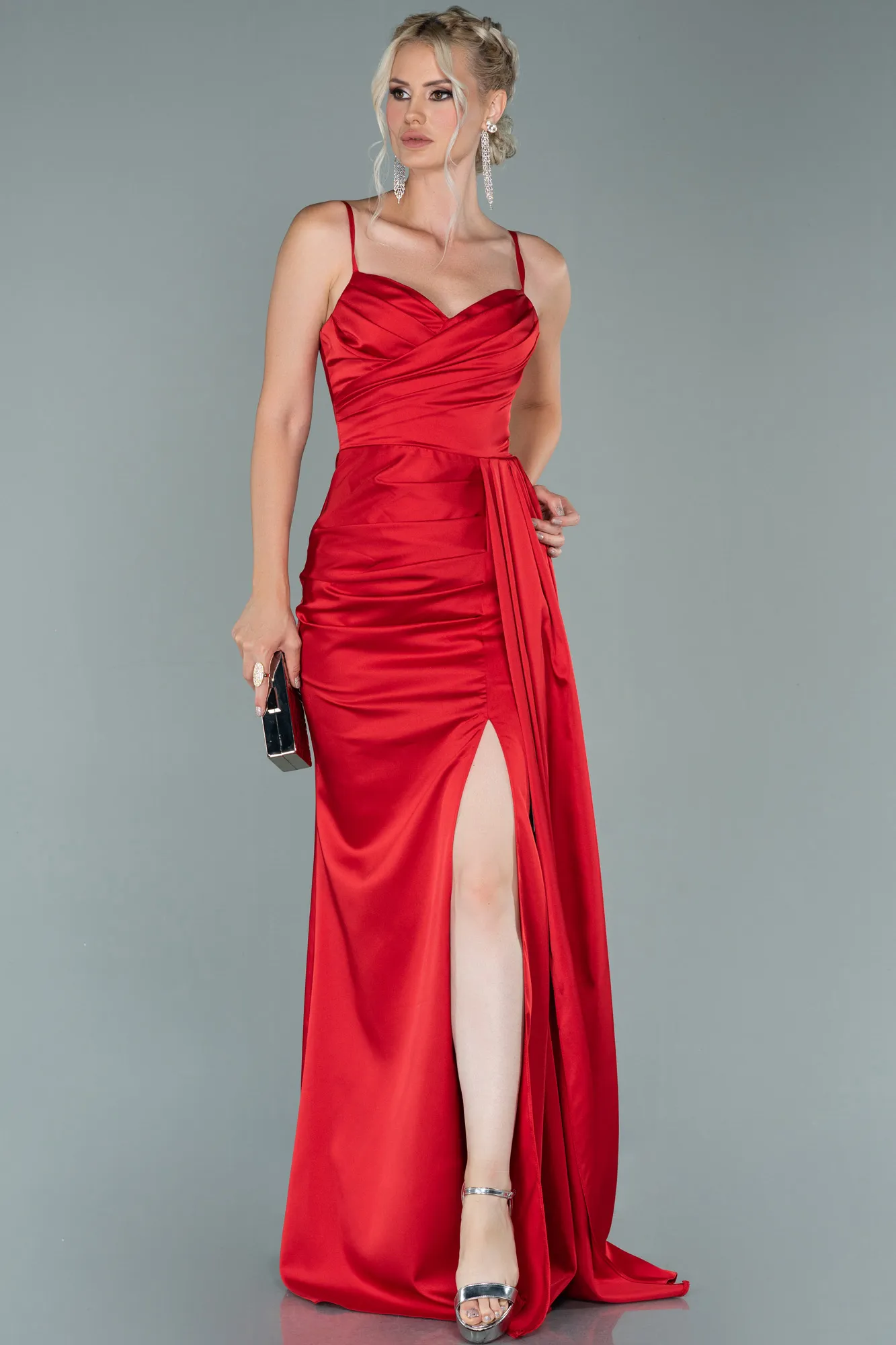 Red-Long Satin Mermaid Evening Dress ABU1894