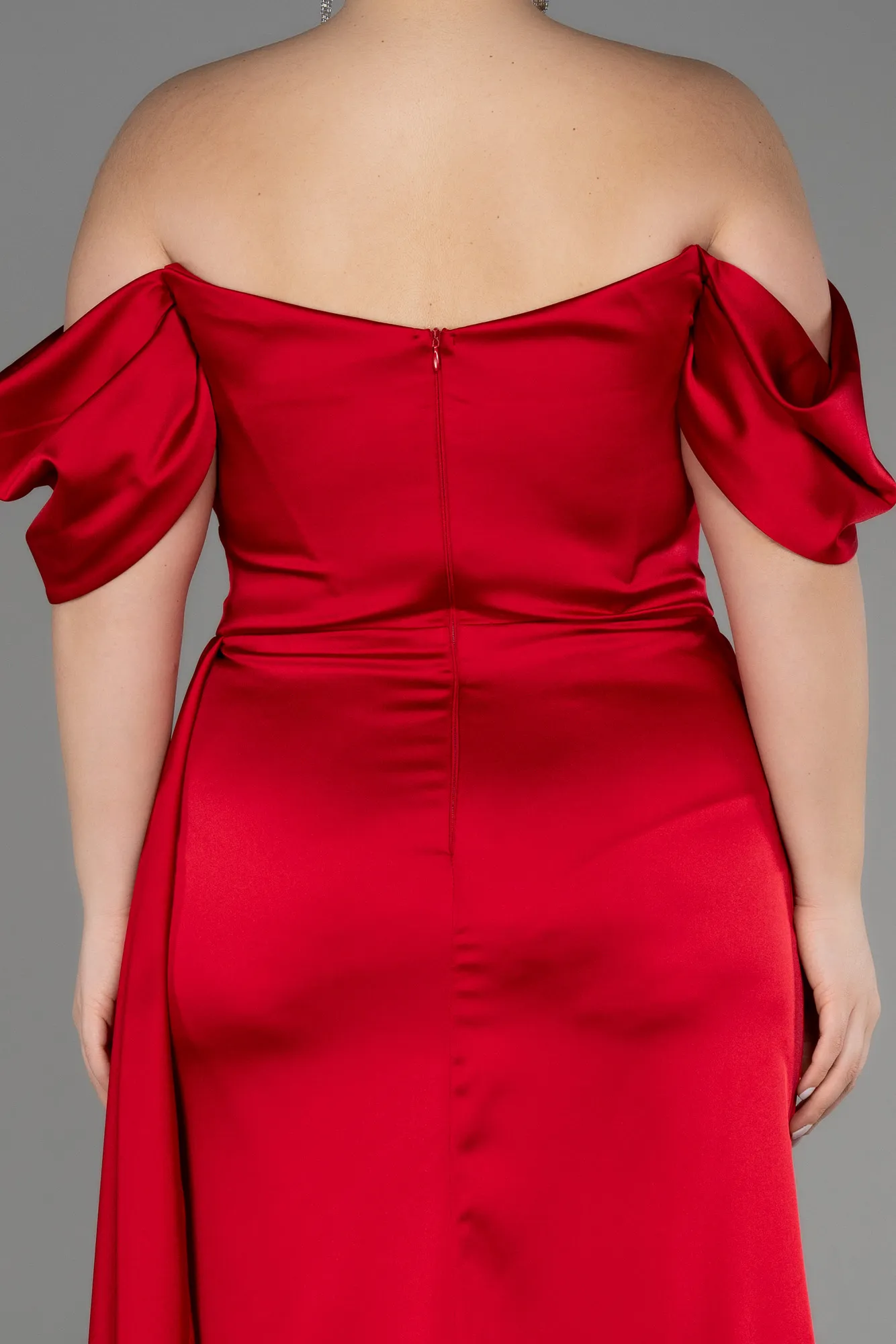 Red-Long Satin Plus Size Engagement Dress ABU3655