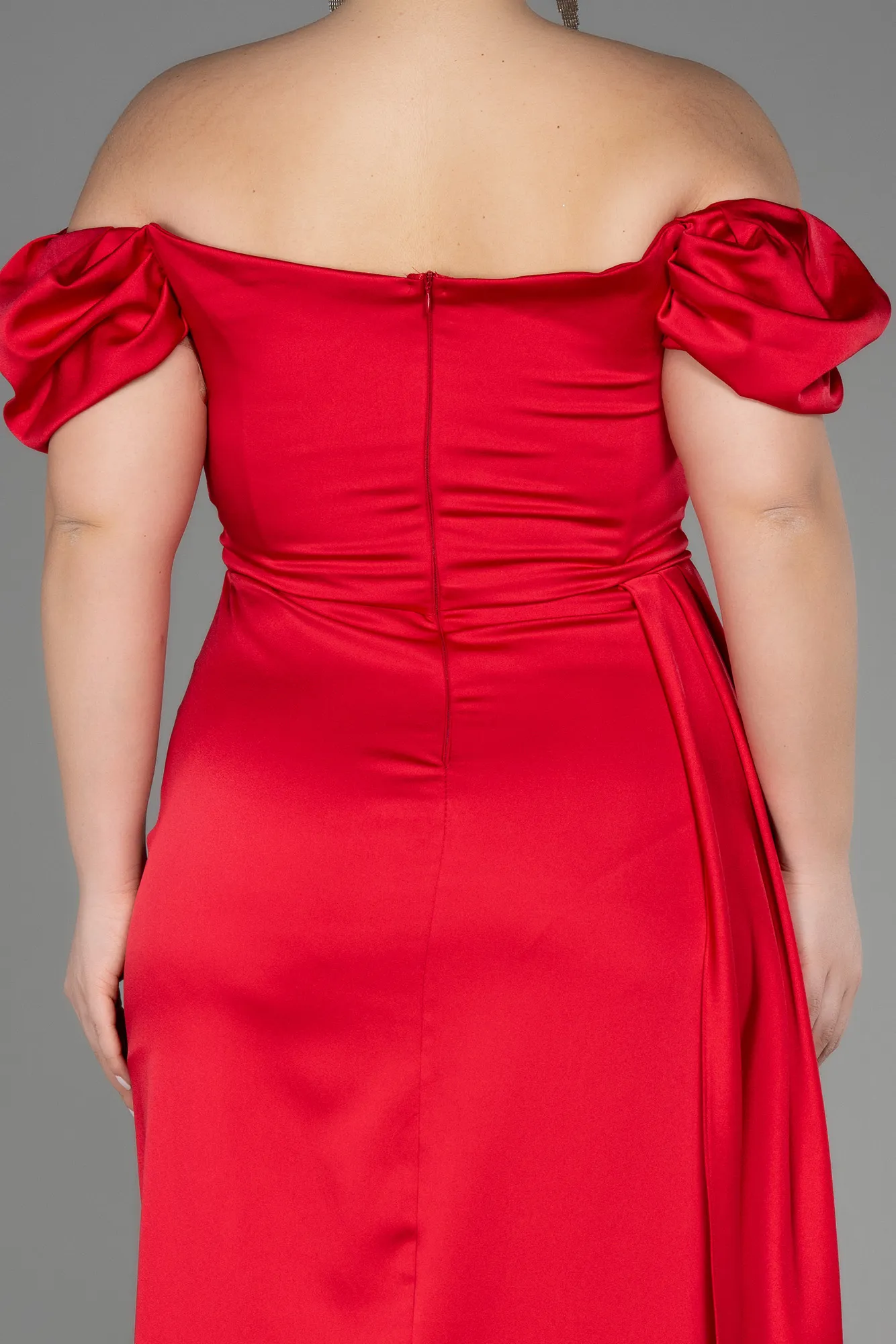 Red-Long Satin Plus Size Evening Dress ABU1626