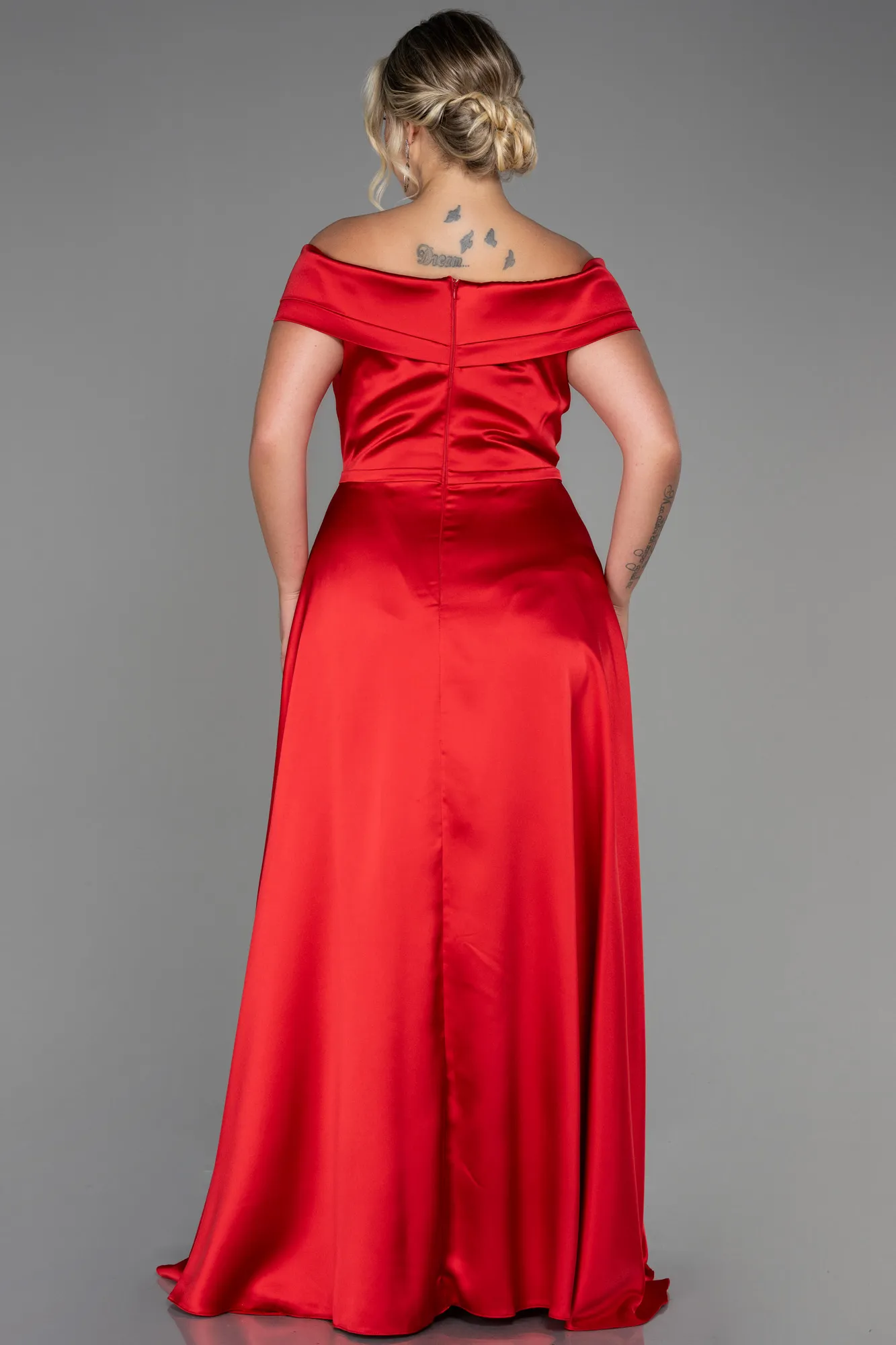 Red-Long Satin Plus Size Evening Dress ABU2355