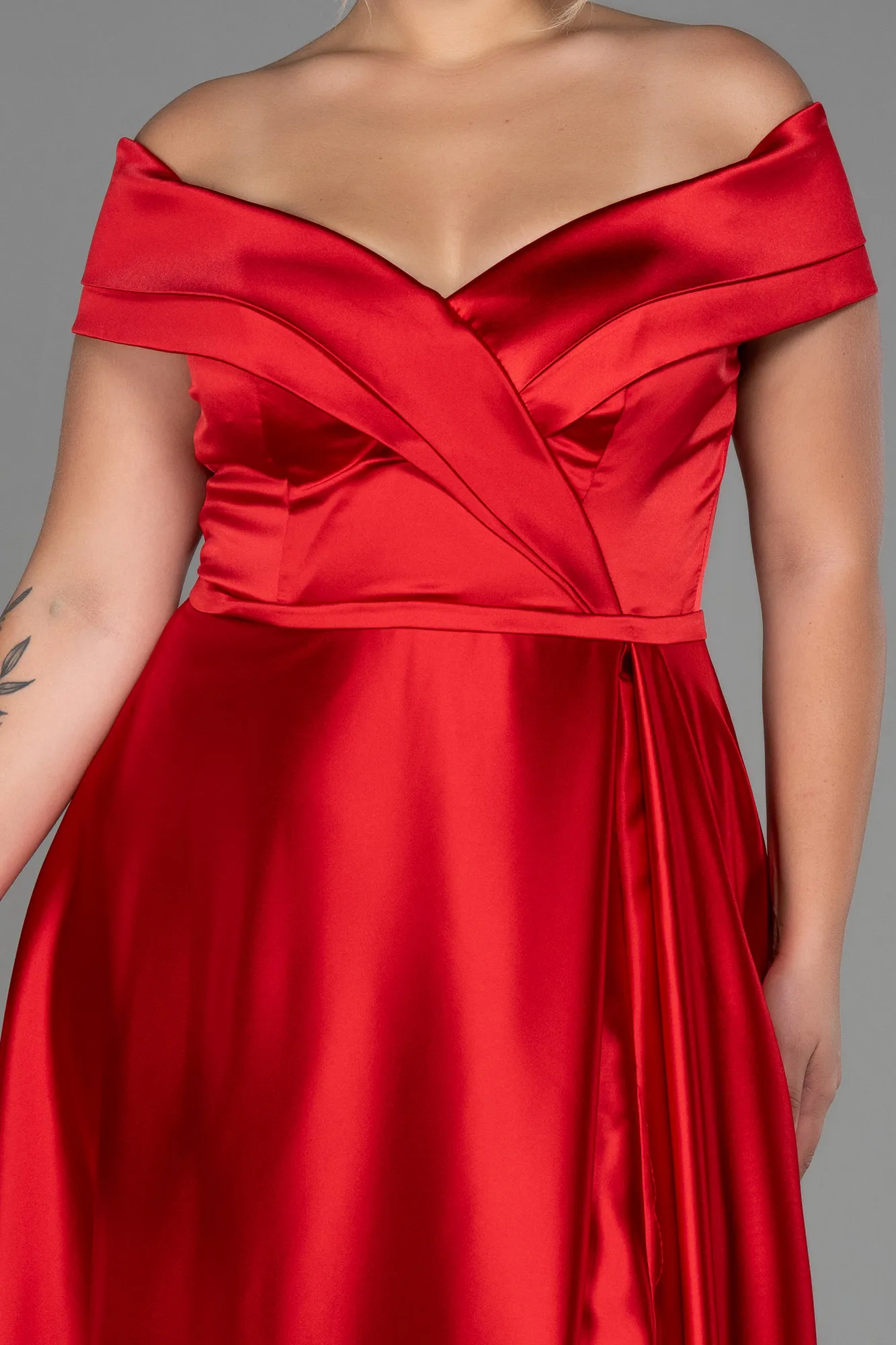 Red-Long Satin Plus Size Evening Dress ABU2355