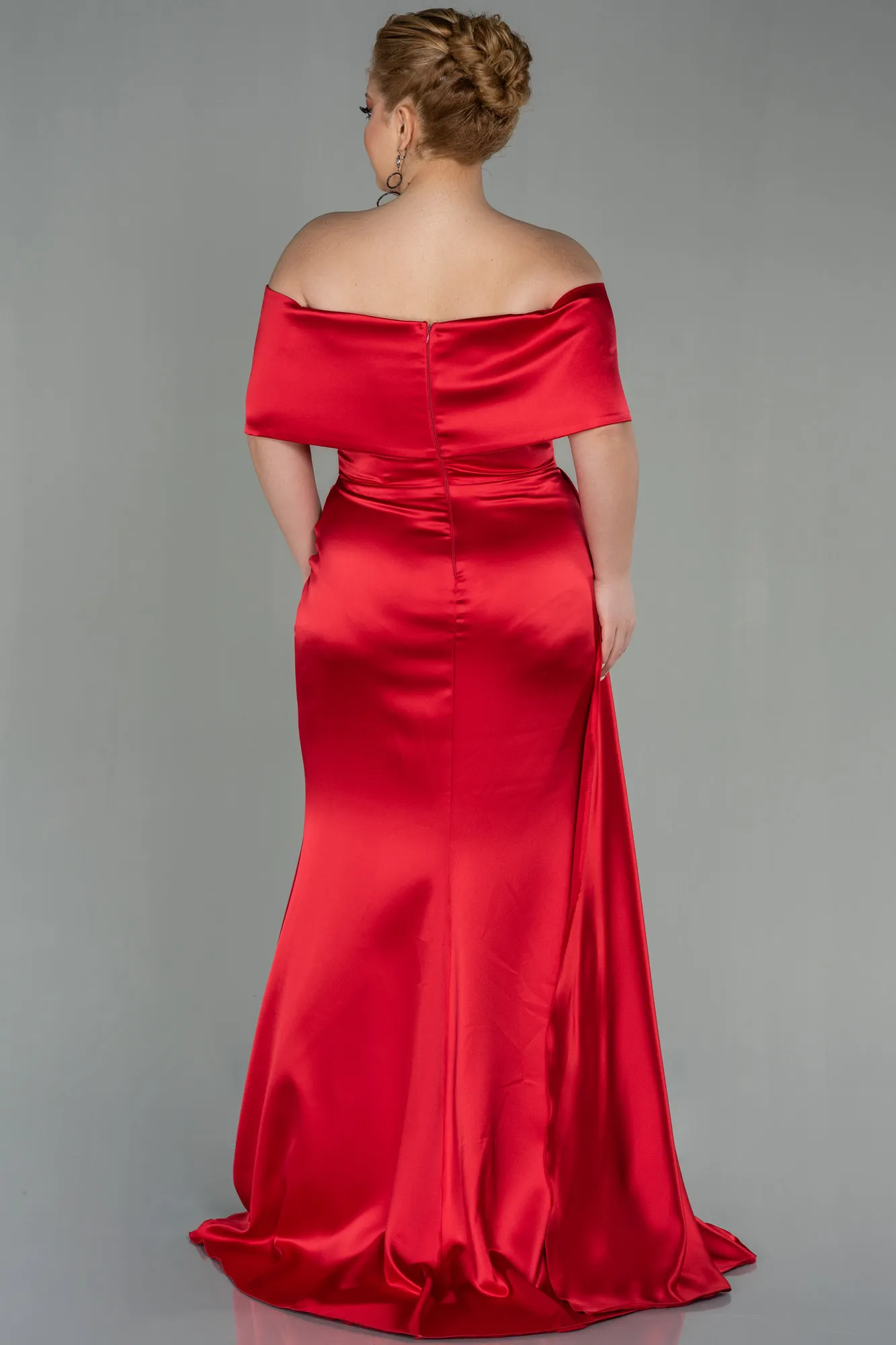 Red-Long Satin Plus Size Evening Dress ABU2873