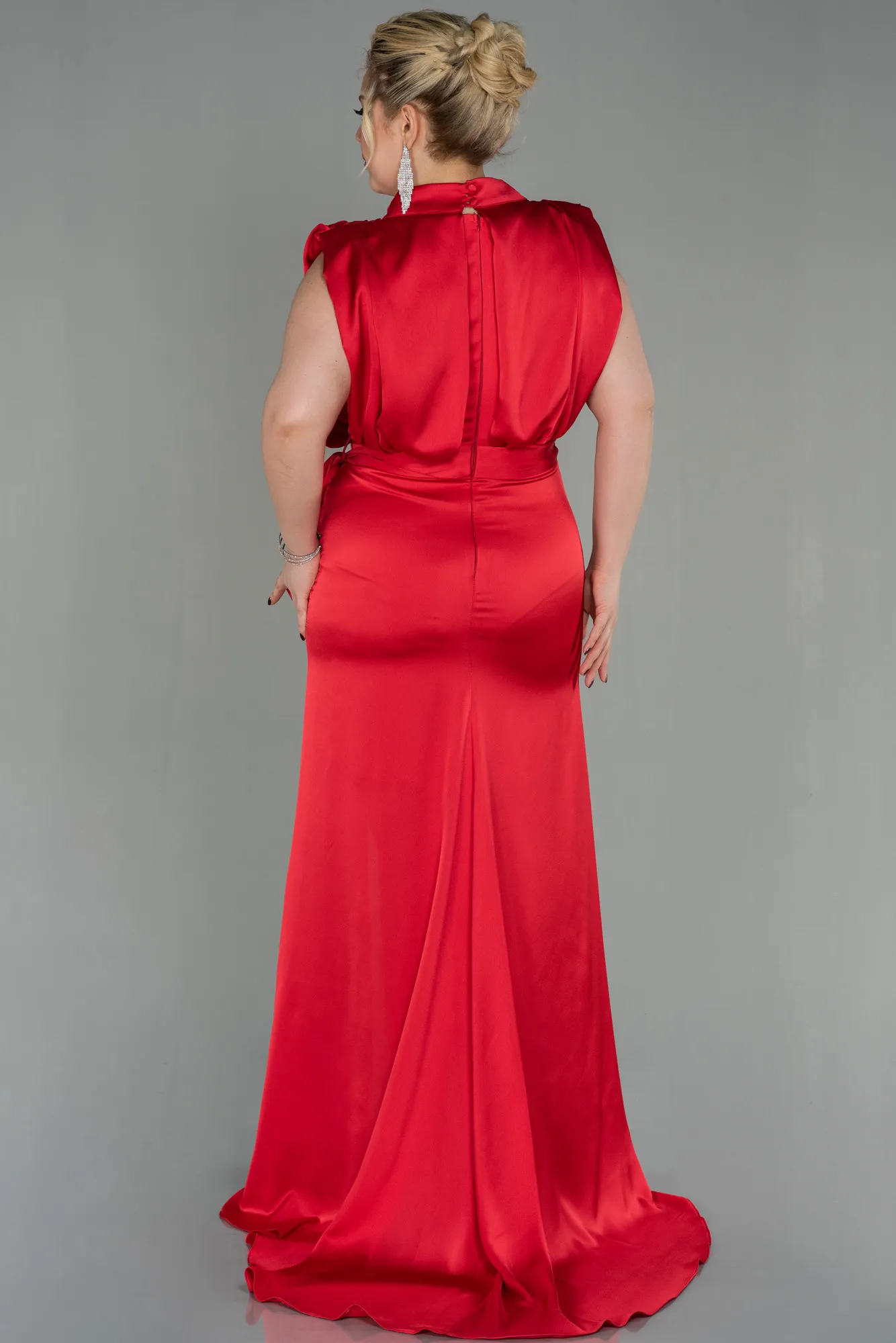 Red-Long Satin Plus Size Evening Dress ABU2969