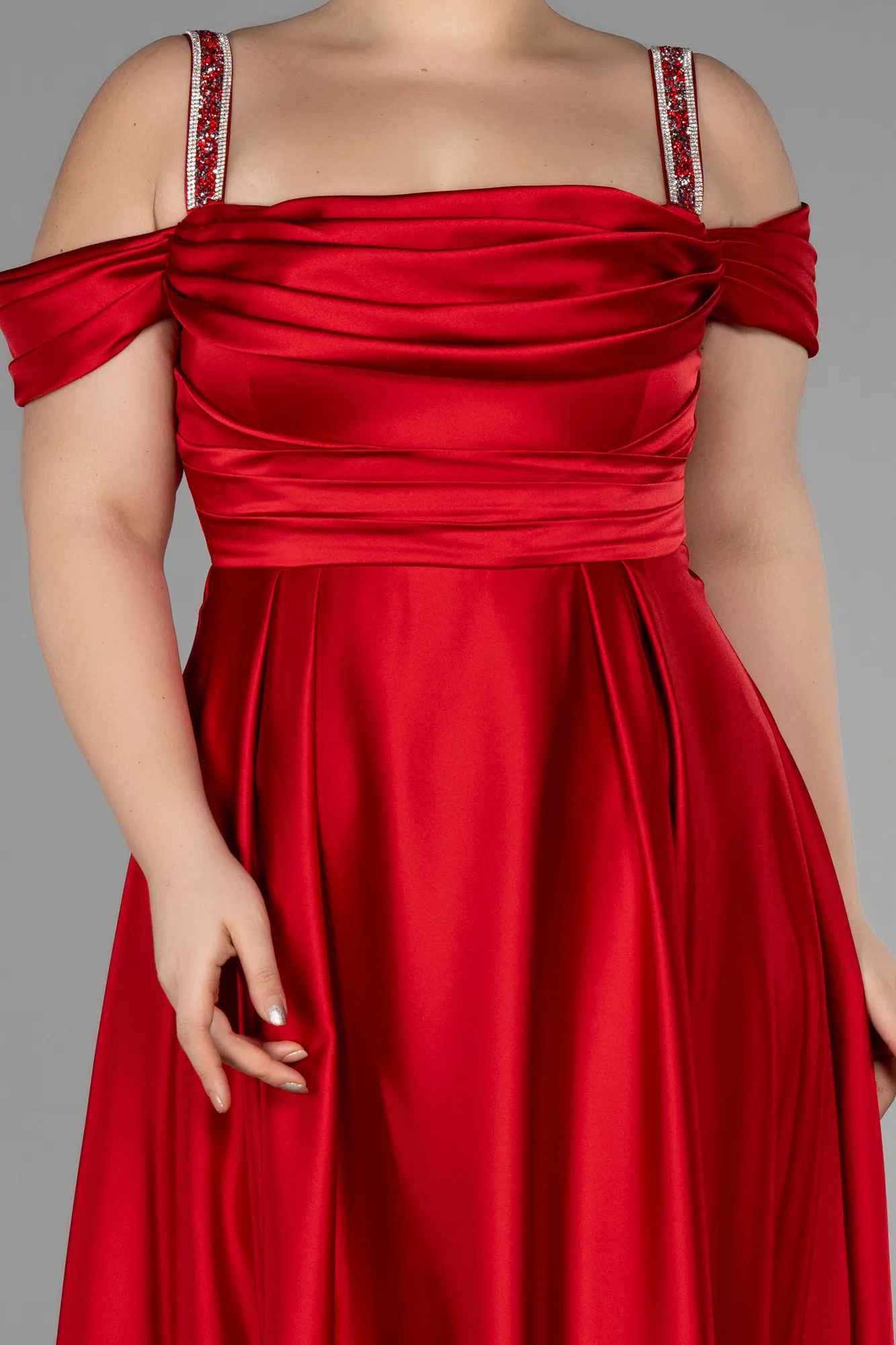 Red-Long Satin Plus Size Evening Dress ABU3277