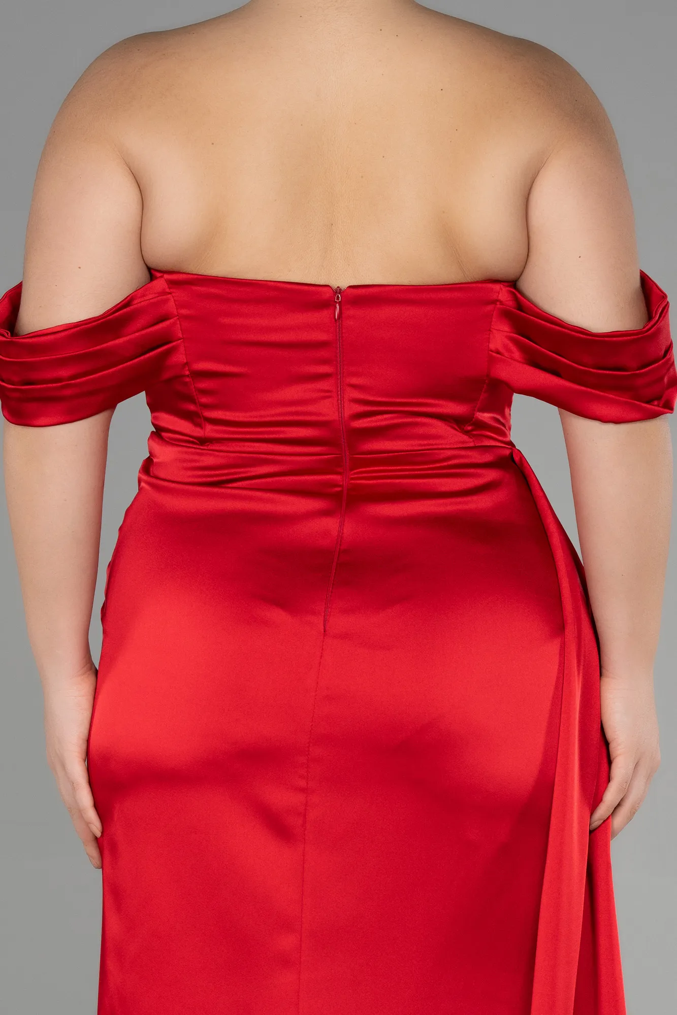 Red-Long Satin Plus Size Evening Dress ABU3515
