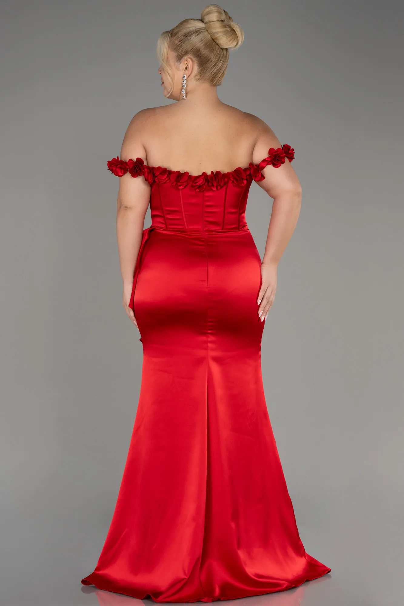 Red-Long Satin Plus Size Evening Gown ABU4046