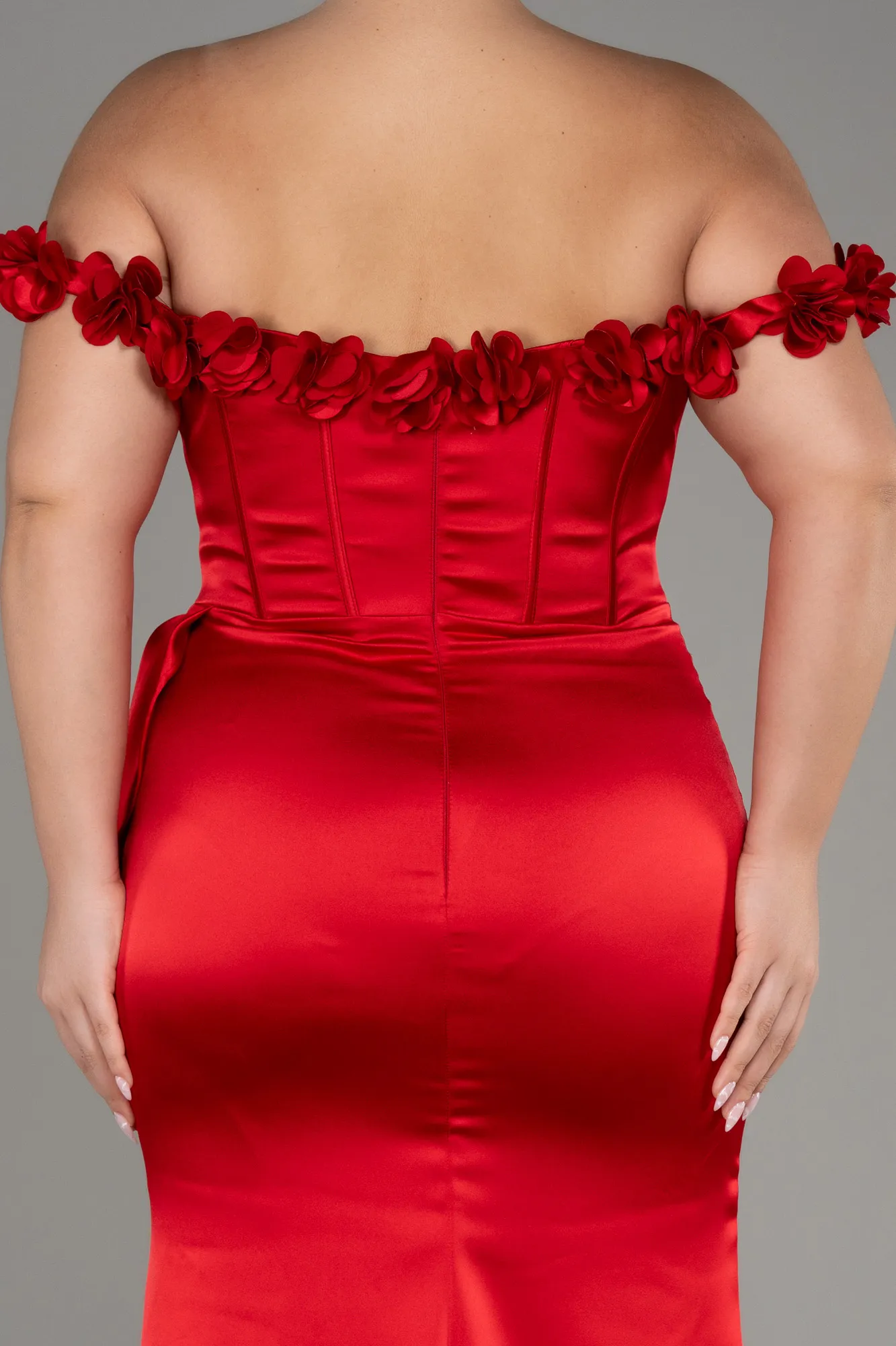 Red-Long Satin Plus Size Evening Gown ABU4046