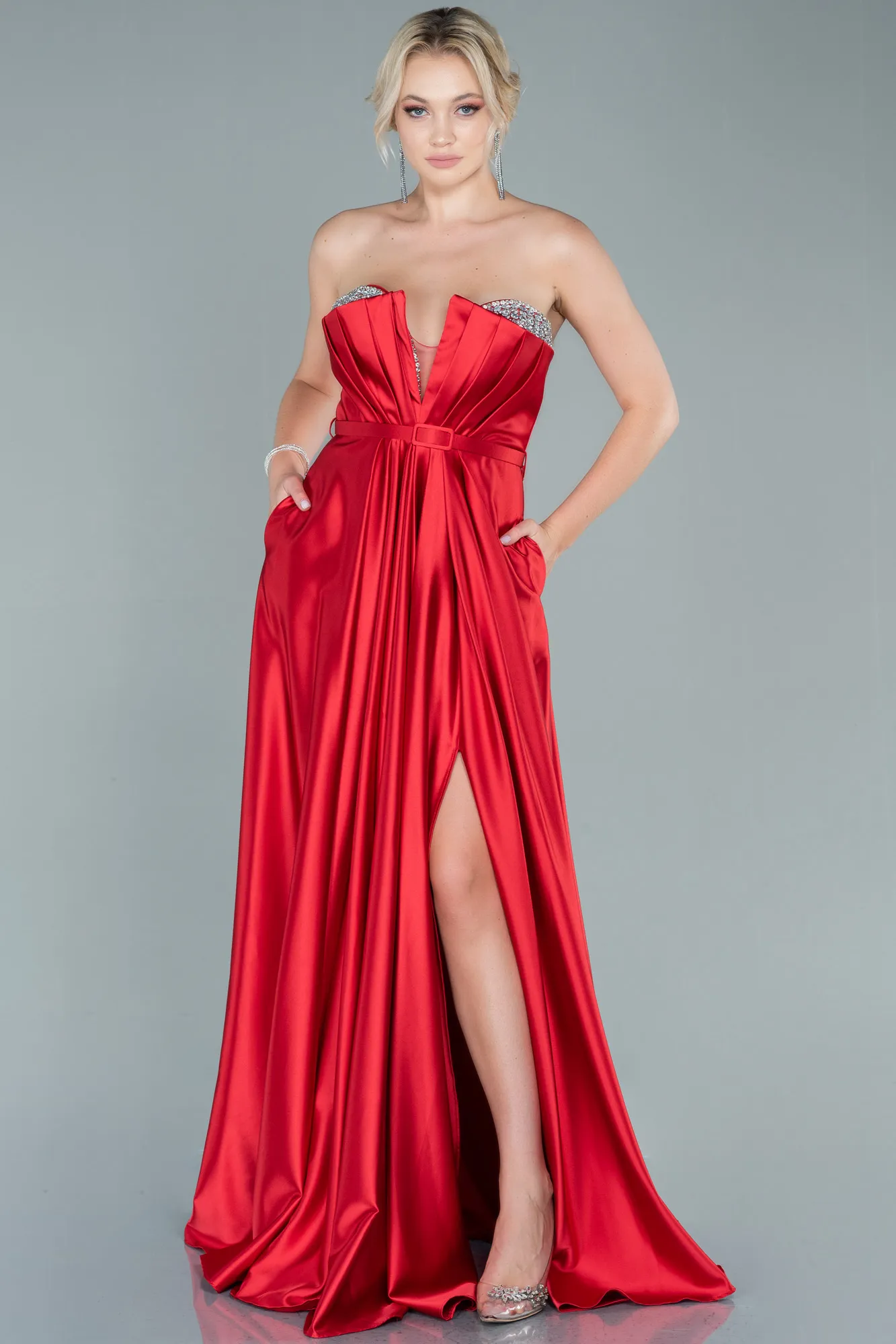 Red-Long Satin Prom Gown ABU2543