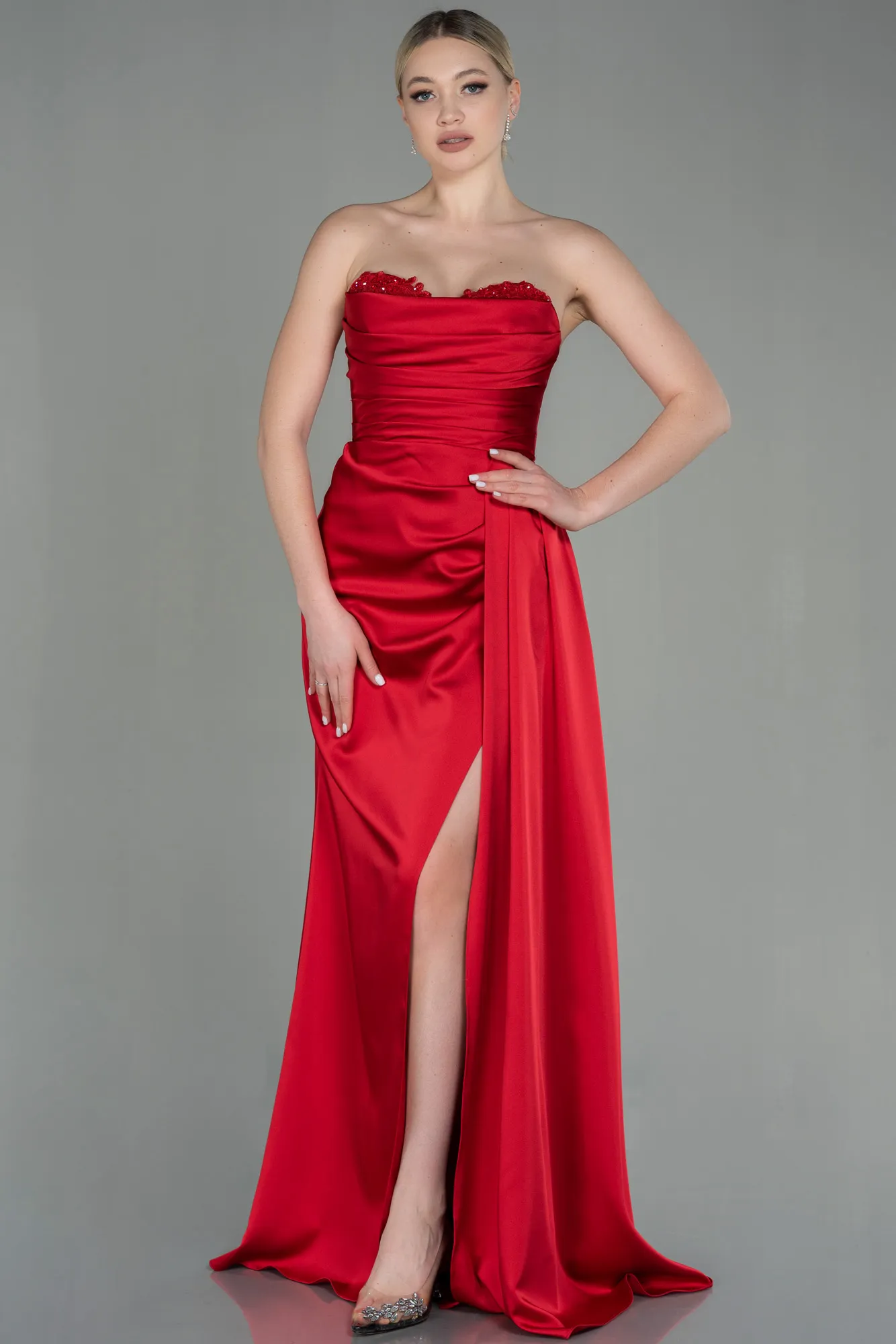 Red-Long Satin Prom Gown ABU2965