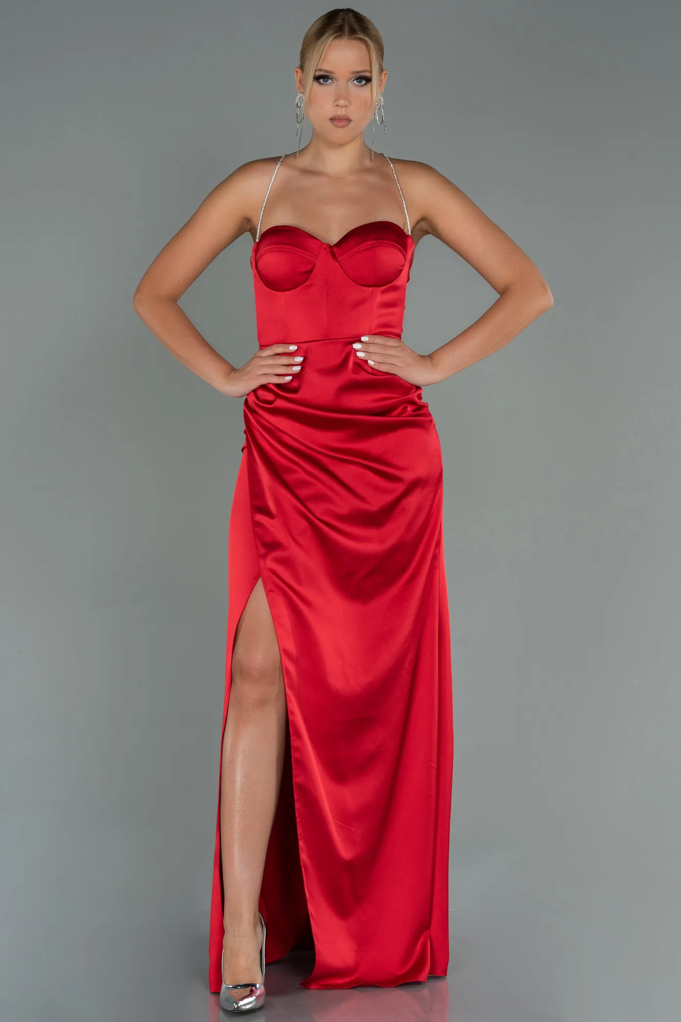 Red-Long Satin Prom Gown ABU3094