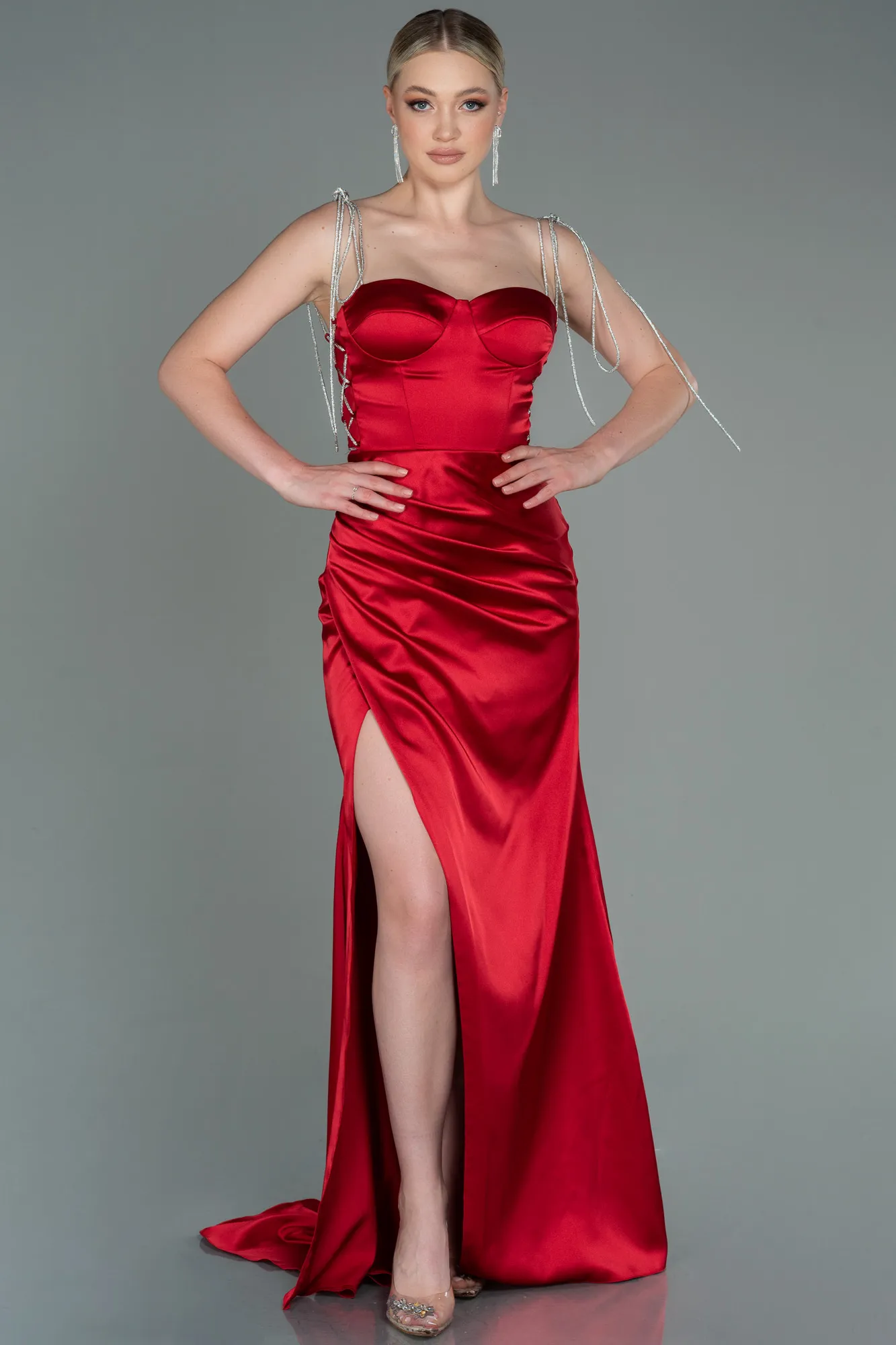 Red-Long Satin Prom Gown ABU3198