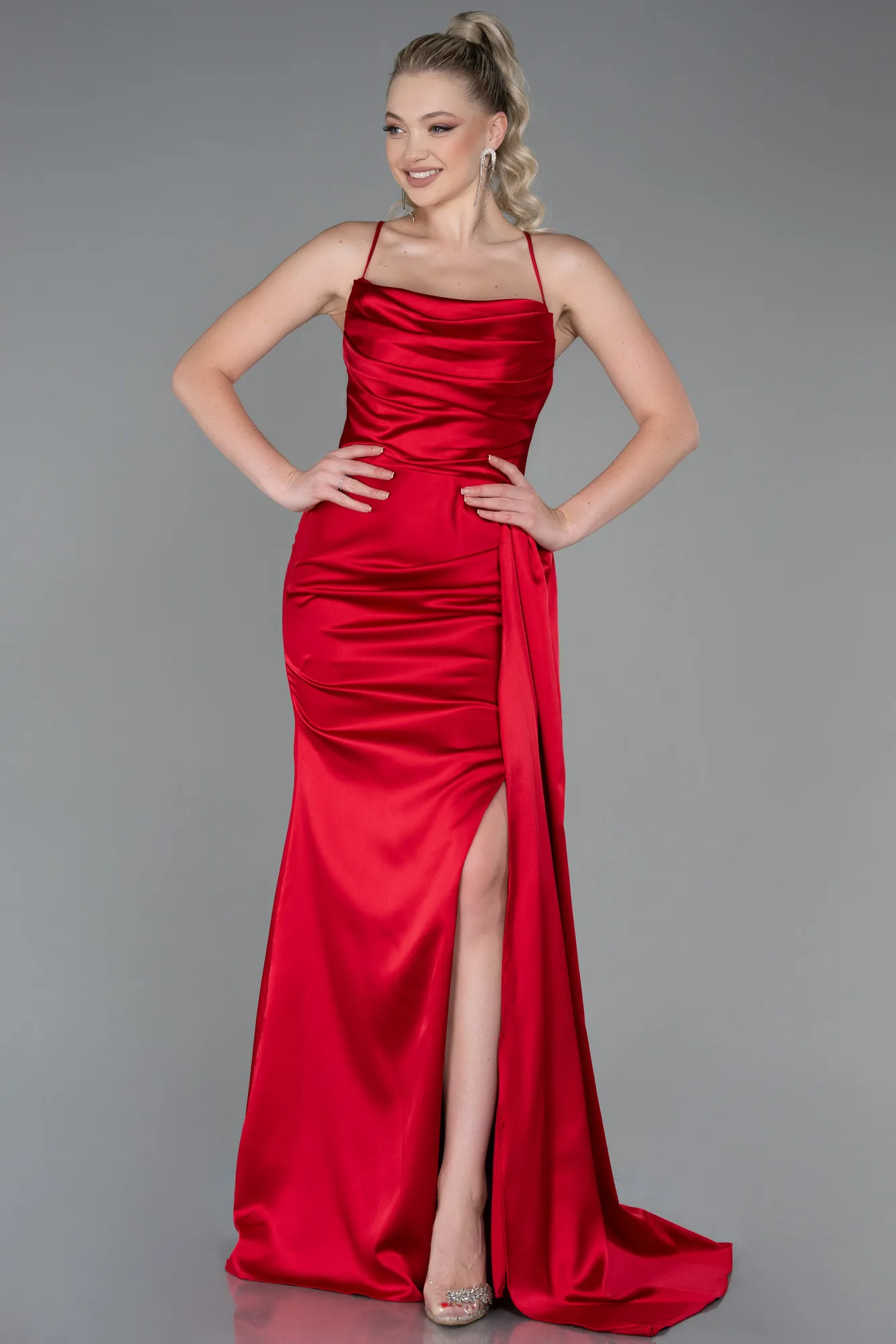 Red-Long Satin Prom Gown ABU3267