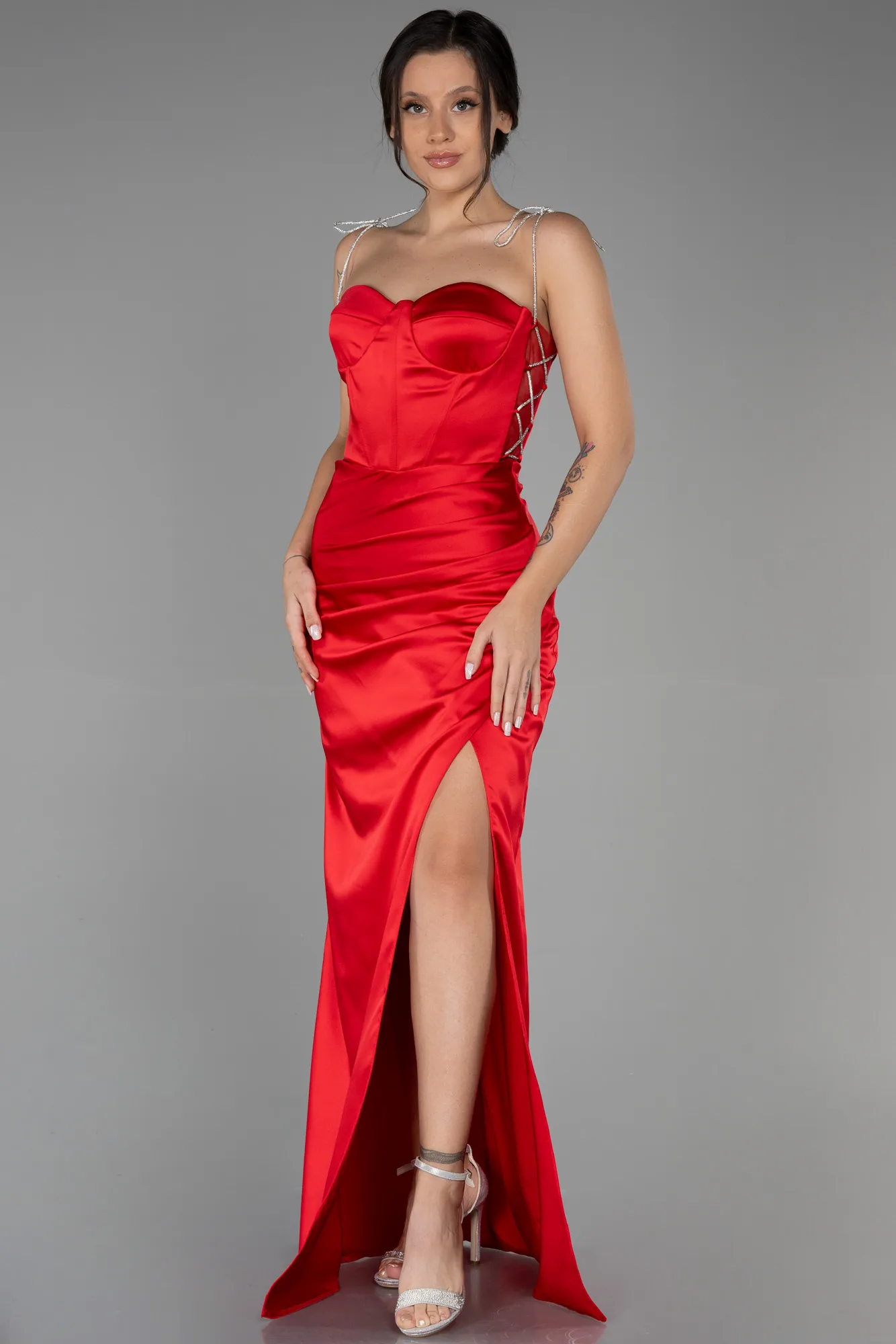 Red-Long Satin Prom Gown ABU3329