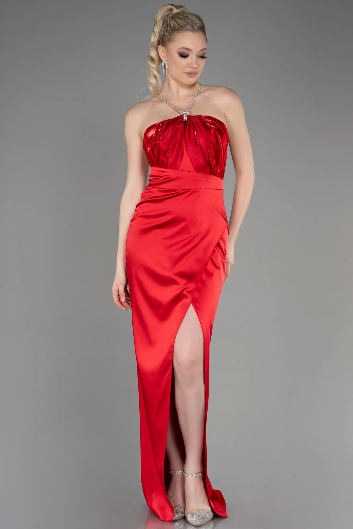 Red-Long Satin Prom Gown ABU3525