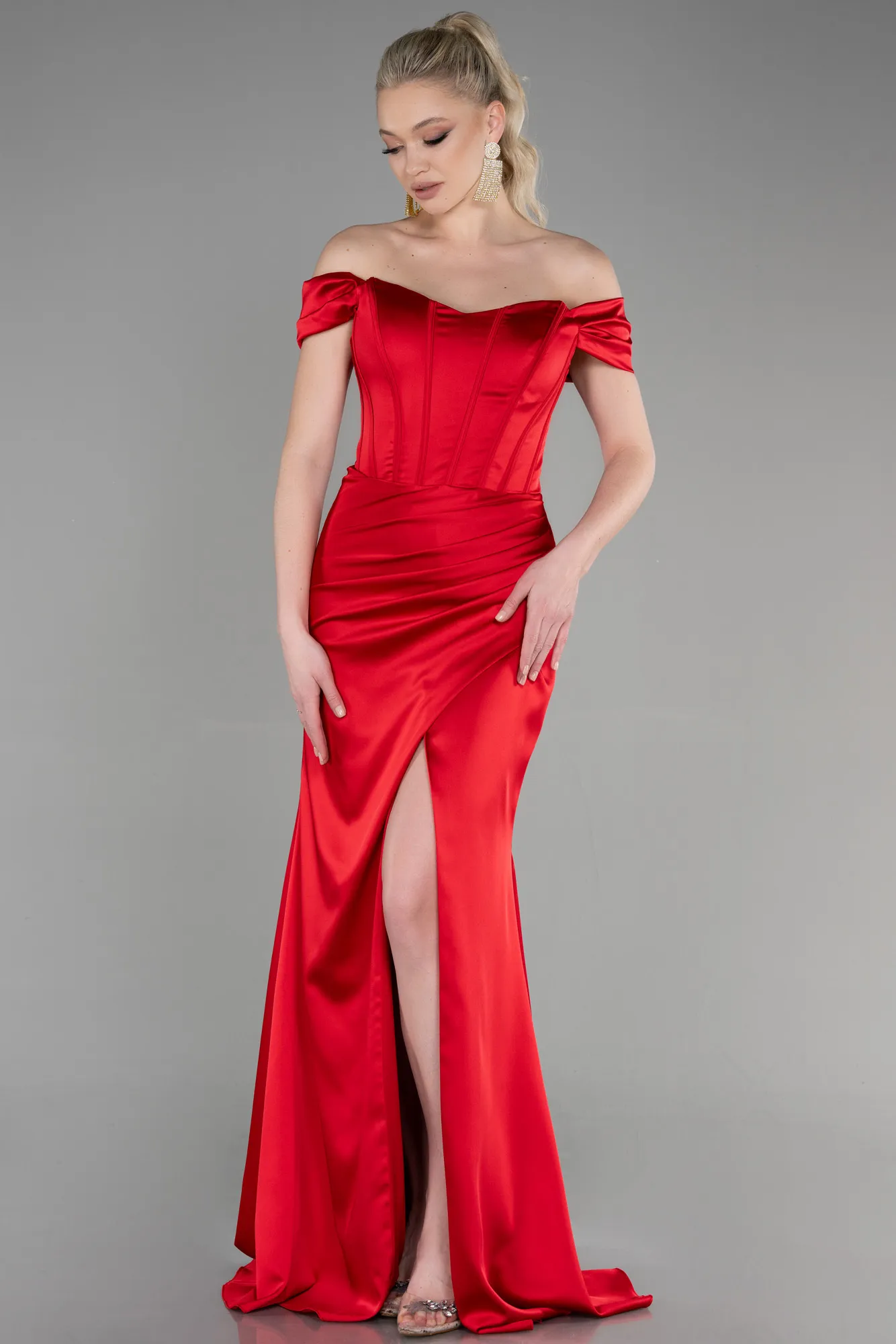 Red-Long Satin Prom Gown ABU3640