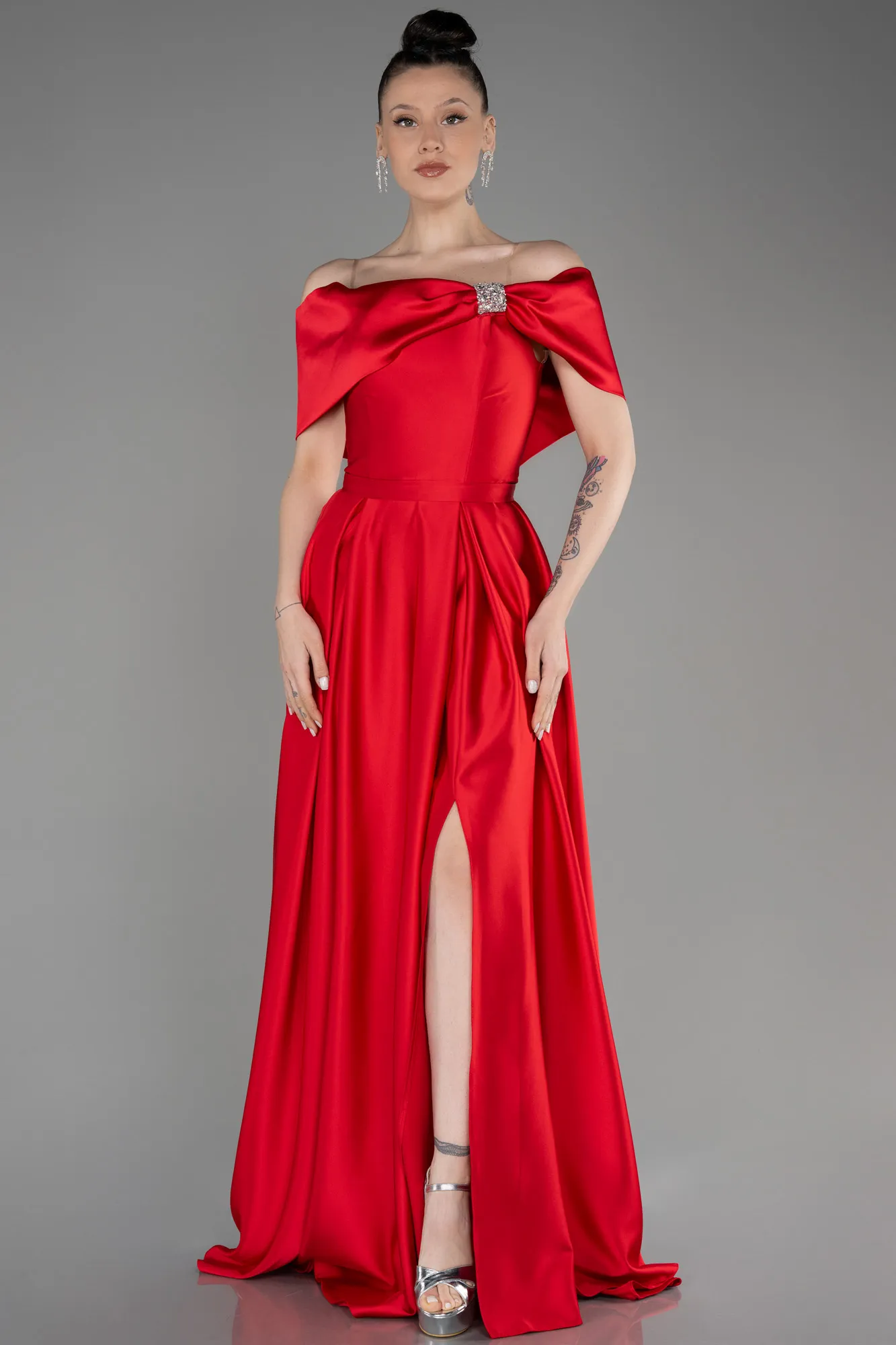 Red-Long Satin Prom Gown ABU3788