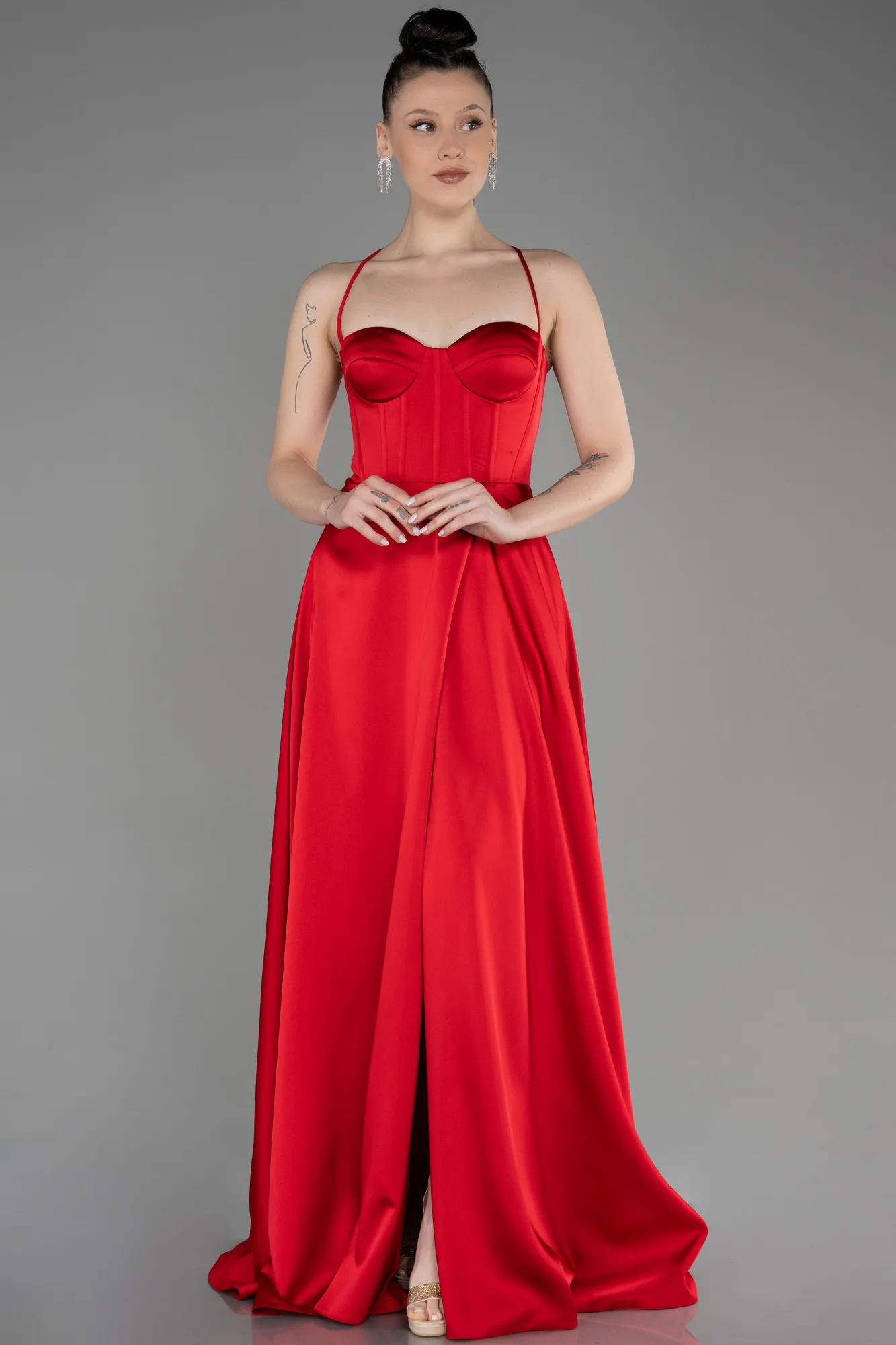 Red-Long Satin Prom Gown ABU3809