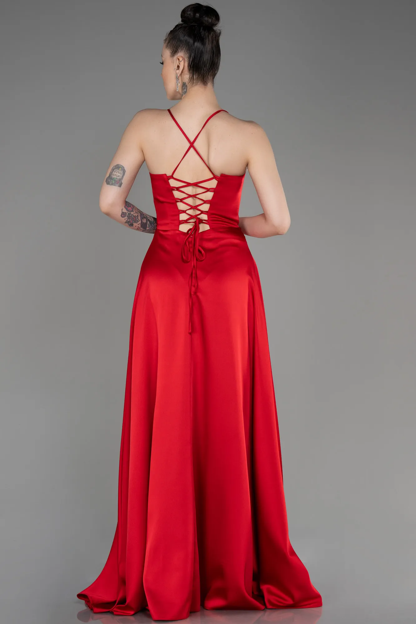 Red-Long Satin Prom Gown ABU3809