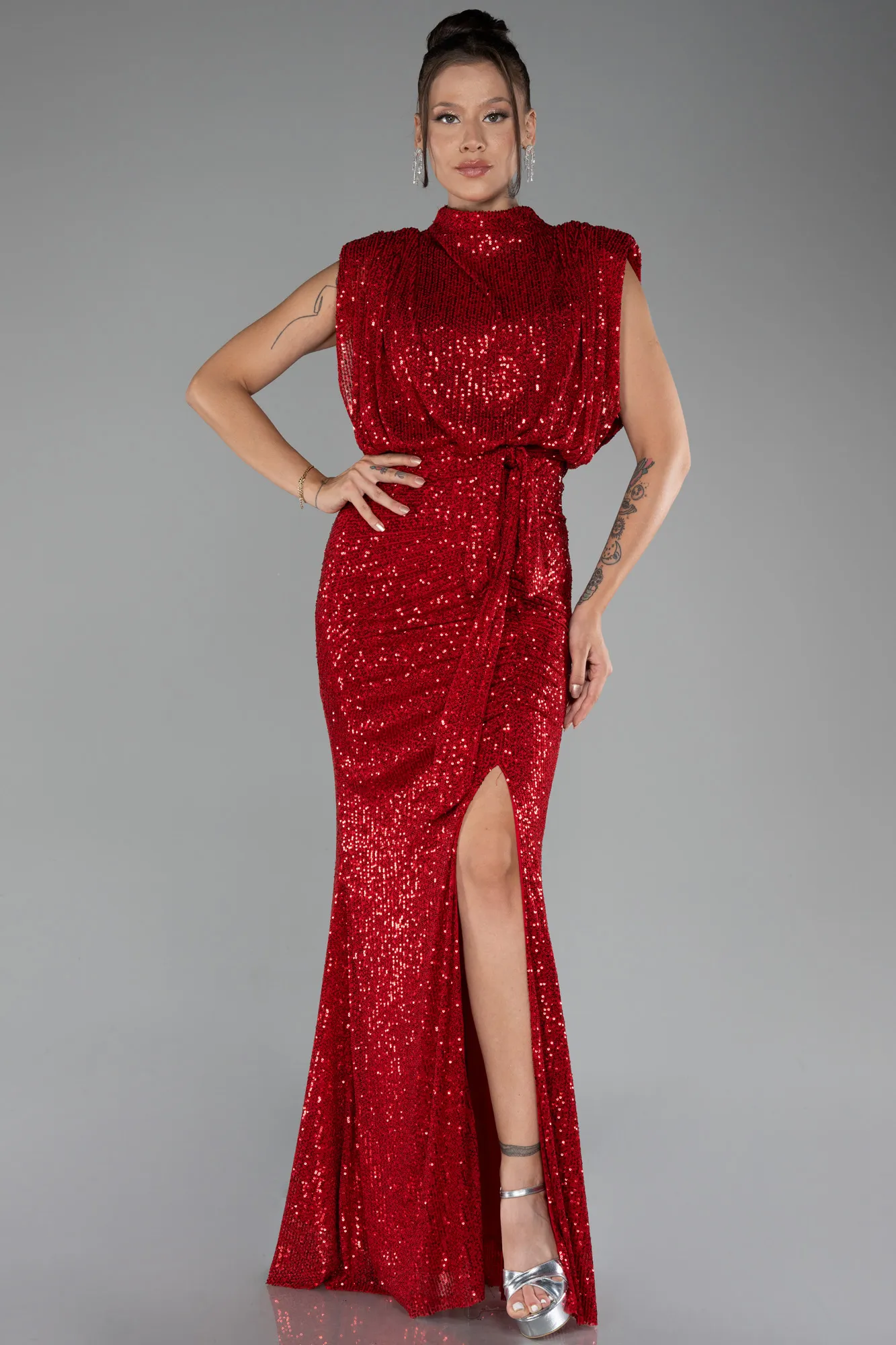 Red-Long Scaly Evening Dress ABU2752