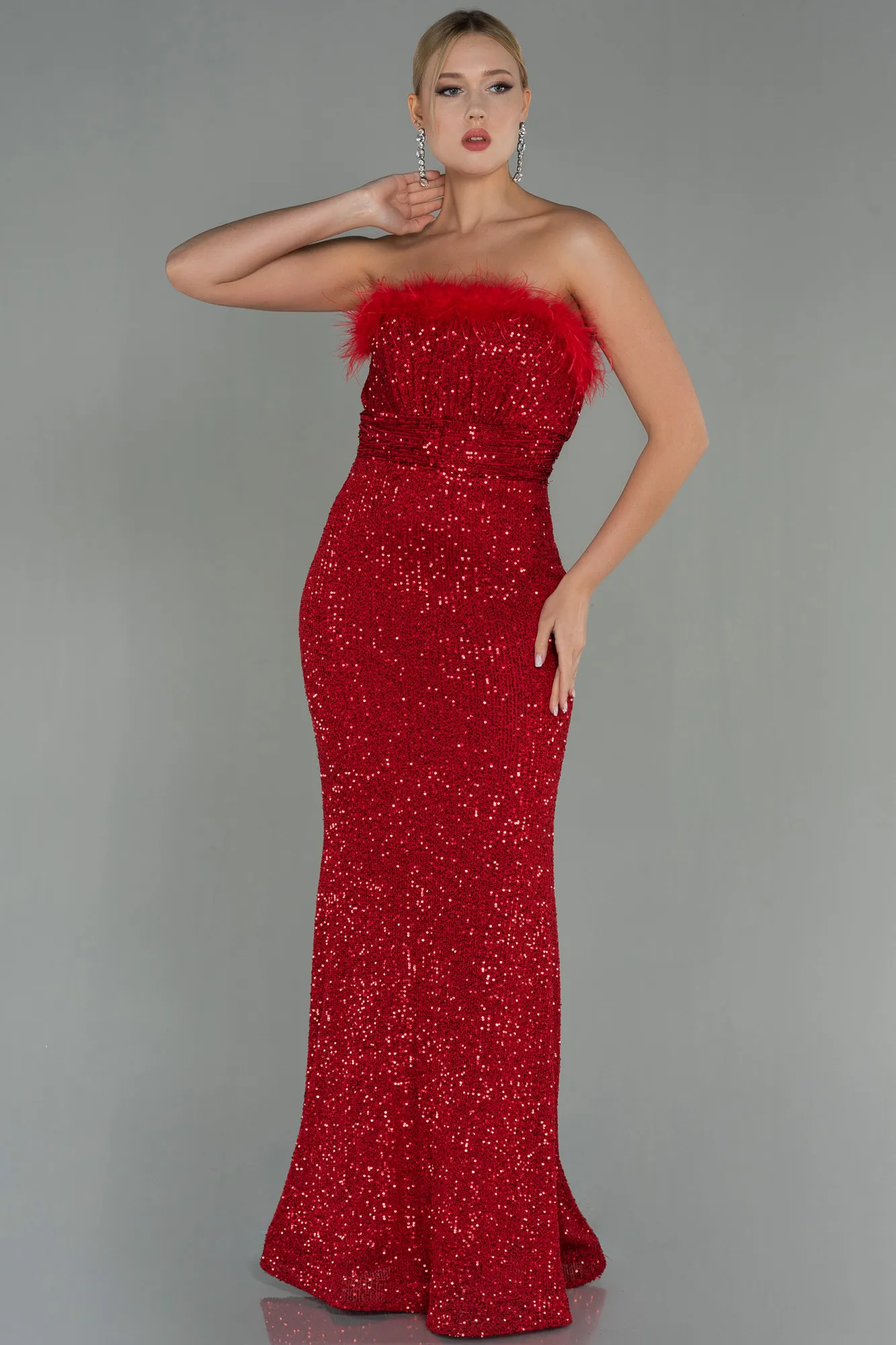 Red-Long Scaly Evening Dress ABU3067