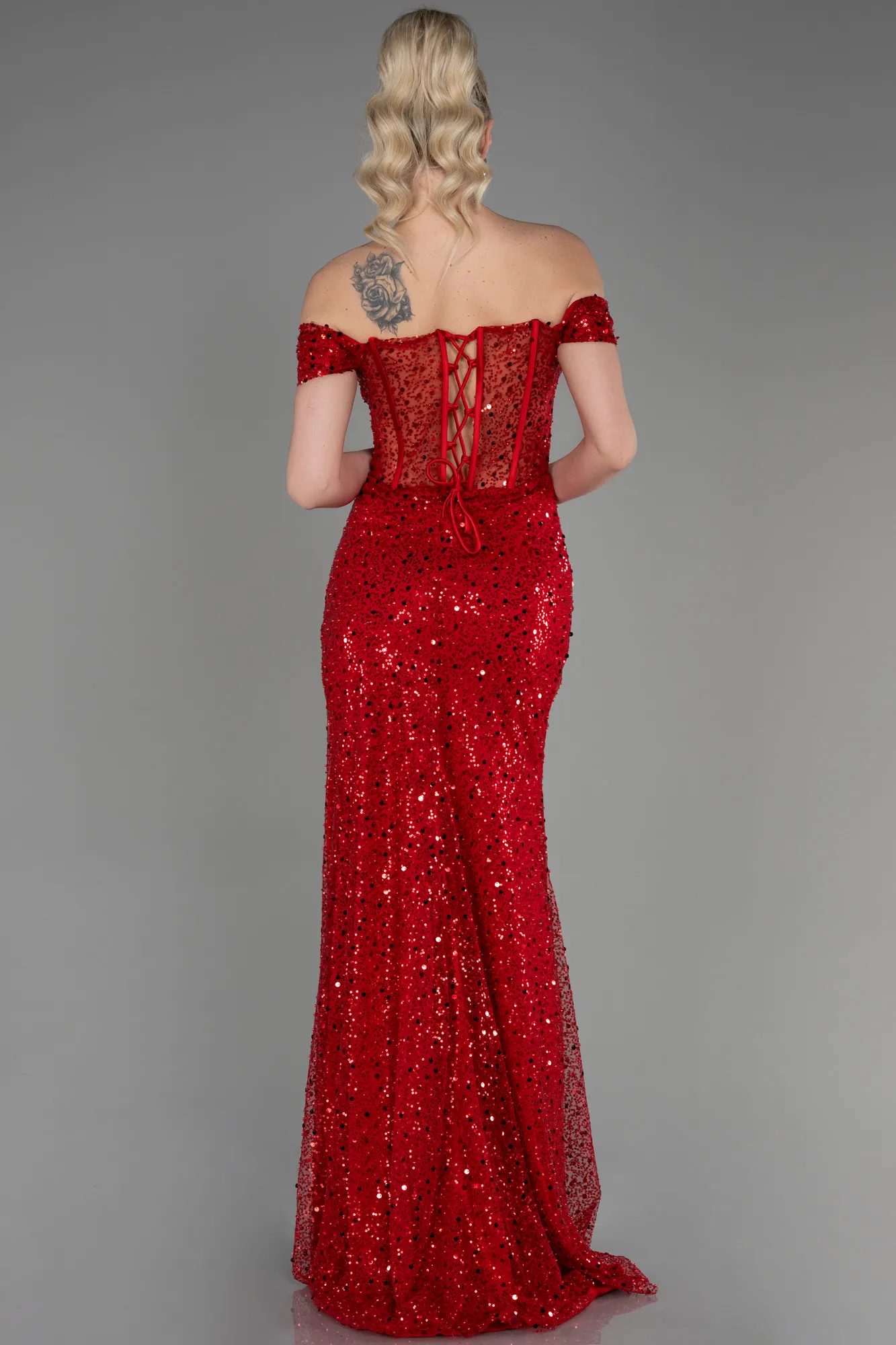 Red-Long Scaly Evening Dress ABU3714
