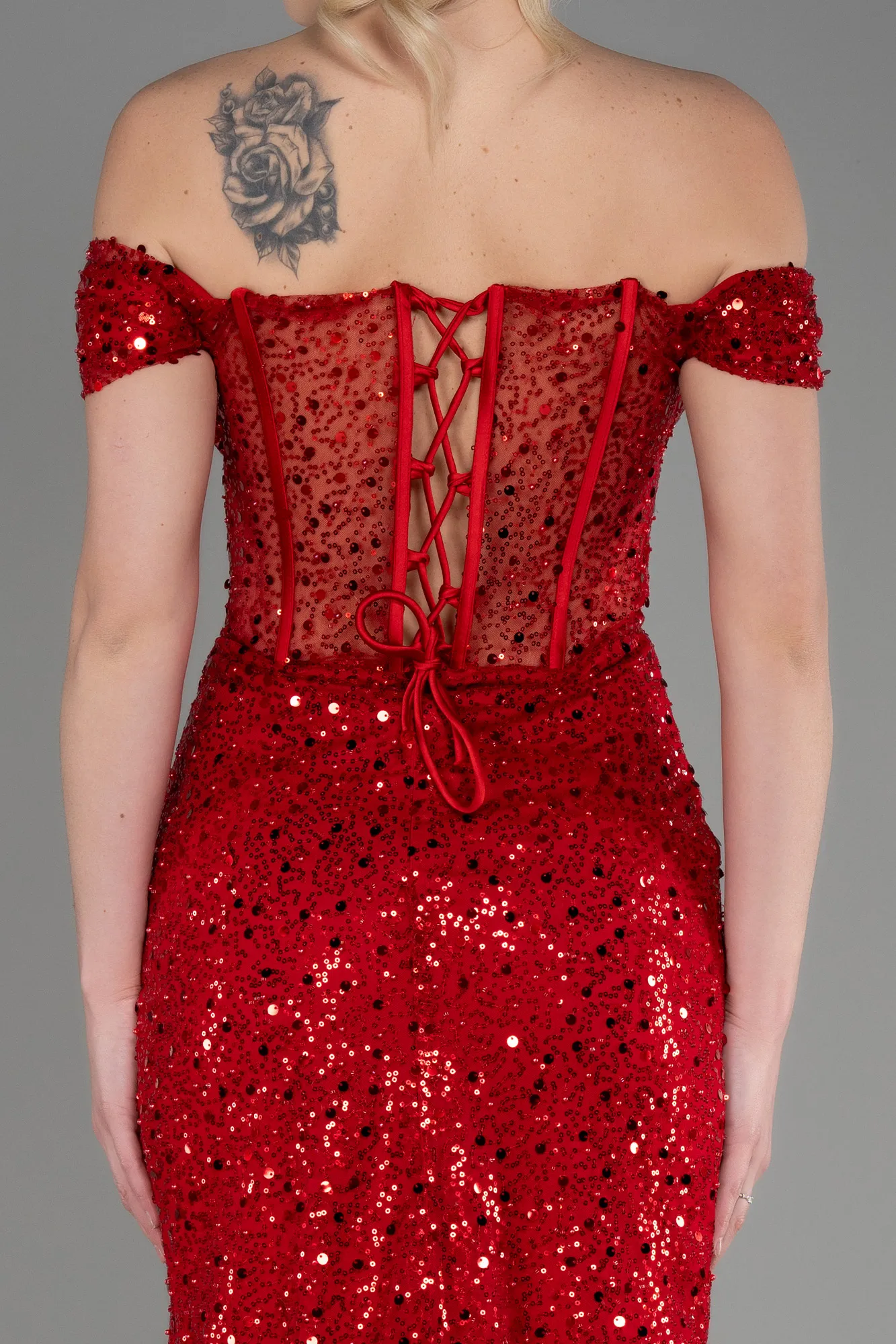 Red-Long Scaly Evening Dress ABU3714